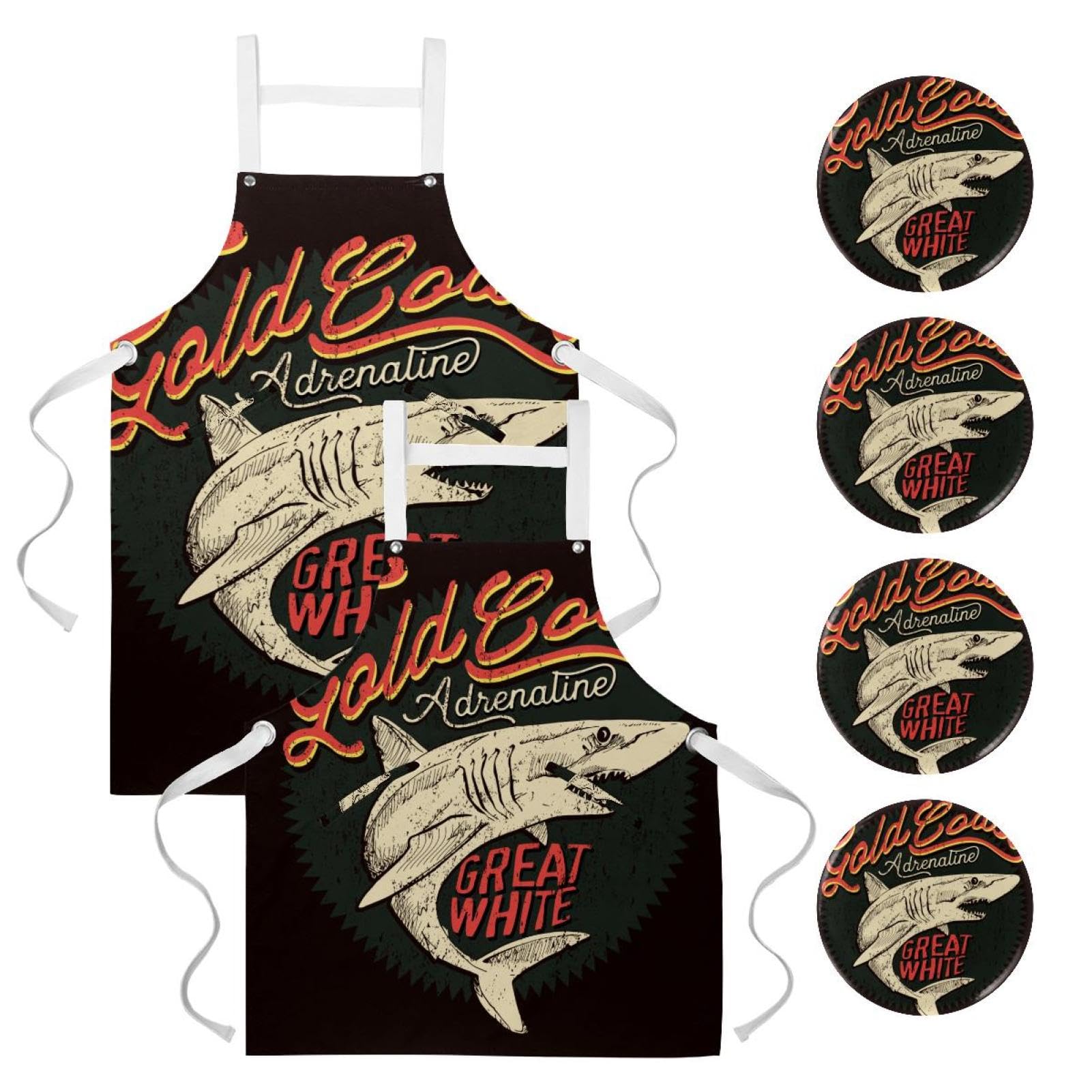 Tablier de cuisine pour restaurant et bistrot style requin rétro mer - 7