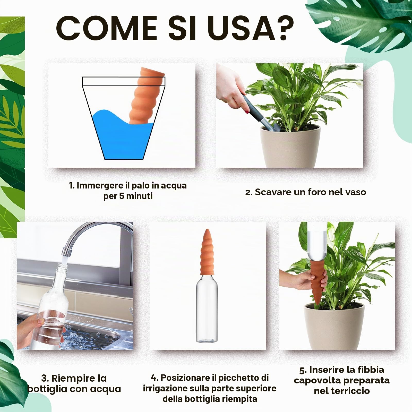 Geiserailie 4 Sets Dispositivi Automatici per Irrigazione delle Piante Cono di Irrigazione in Terracotta con Flaconi da 750 ml Argilla per Piante in Argilla a Rilascio Lento per Vacanze