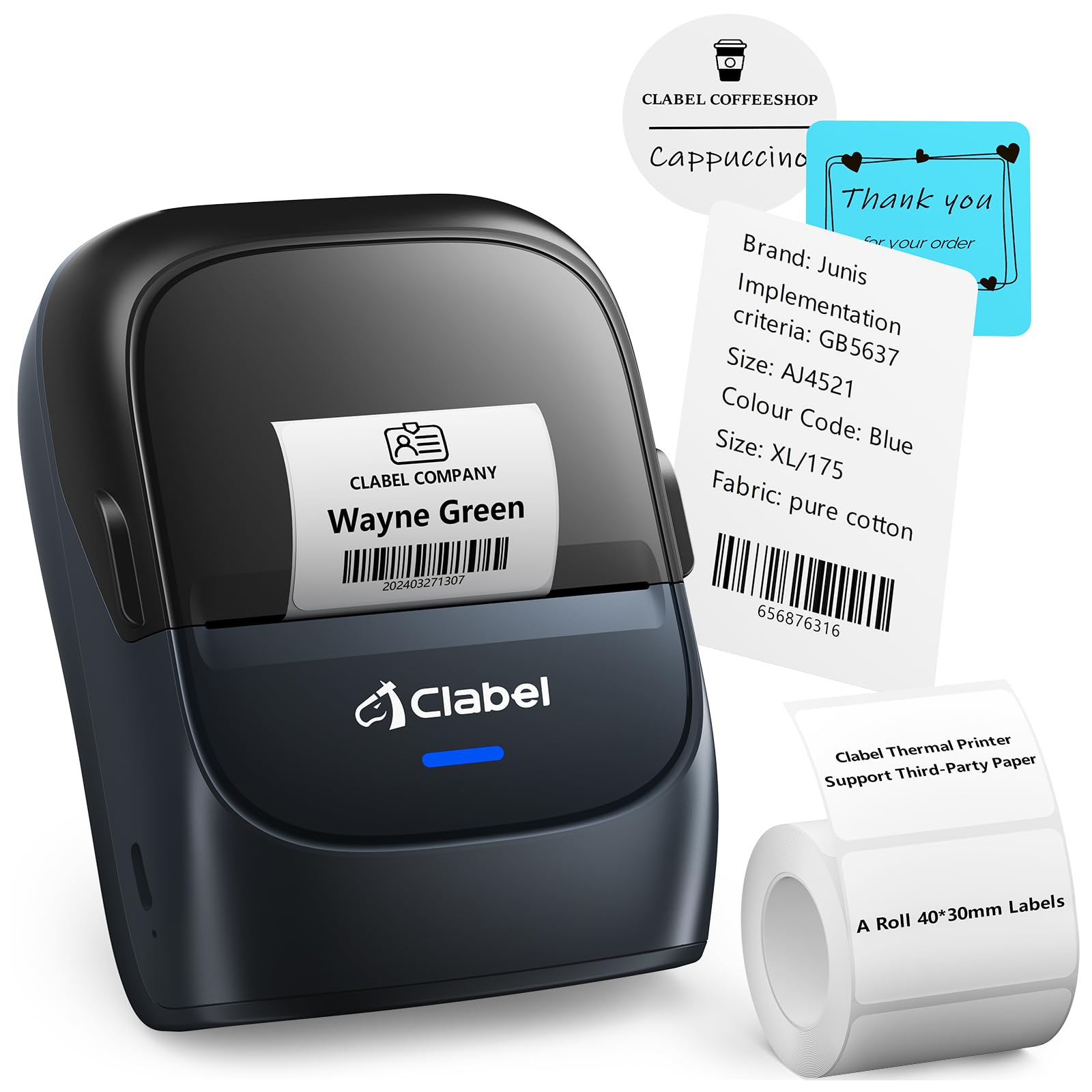 CLABEL Impresora Etiquetas Autoadhesivas, 221B Etiquetadora Bluetooth Termica Portátil, Mini Impresora de Etiquetas Adhesivas Compatible con iOS y Android para la Escuela de la Oficina en Casa