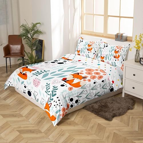 Vista 6 de Erosebridal Funda de edredón de zorro kawaii, juego de ropa de cama de zorro de dibujos animados, funda de edredón con 2 fundas de almohada para Fox
