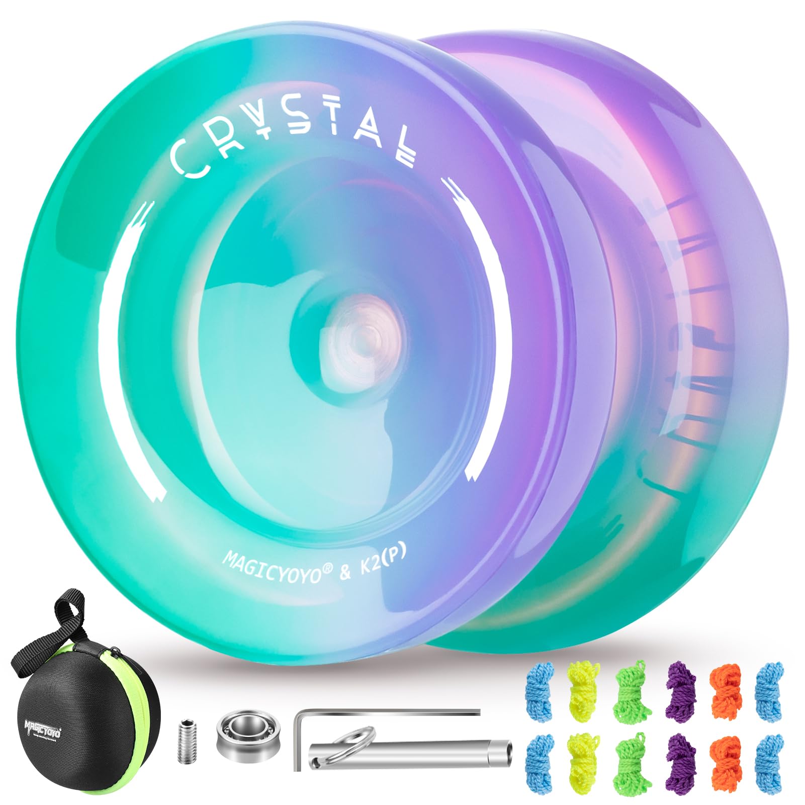 Sponsored Ad – MAGICYOYO YoYo Responsive Yoyo for Kids, Pro Yoyo for Beginners, Trick Yo Yo CRYSTAL K2 Green Purple Gradient, Multipurpose Yo-yo with Unresponsive Bearings + 12 Yo Yo Strings + Removal Kit