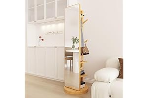 Light Color Full Length Mirror with Clothes Rack