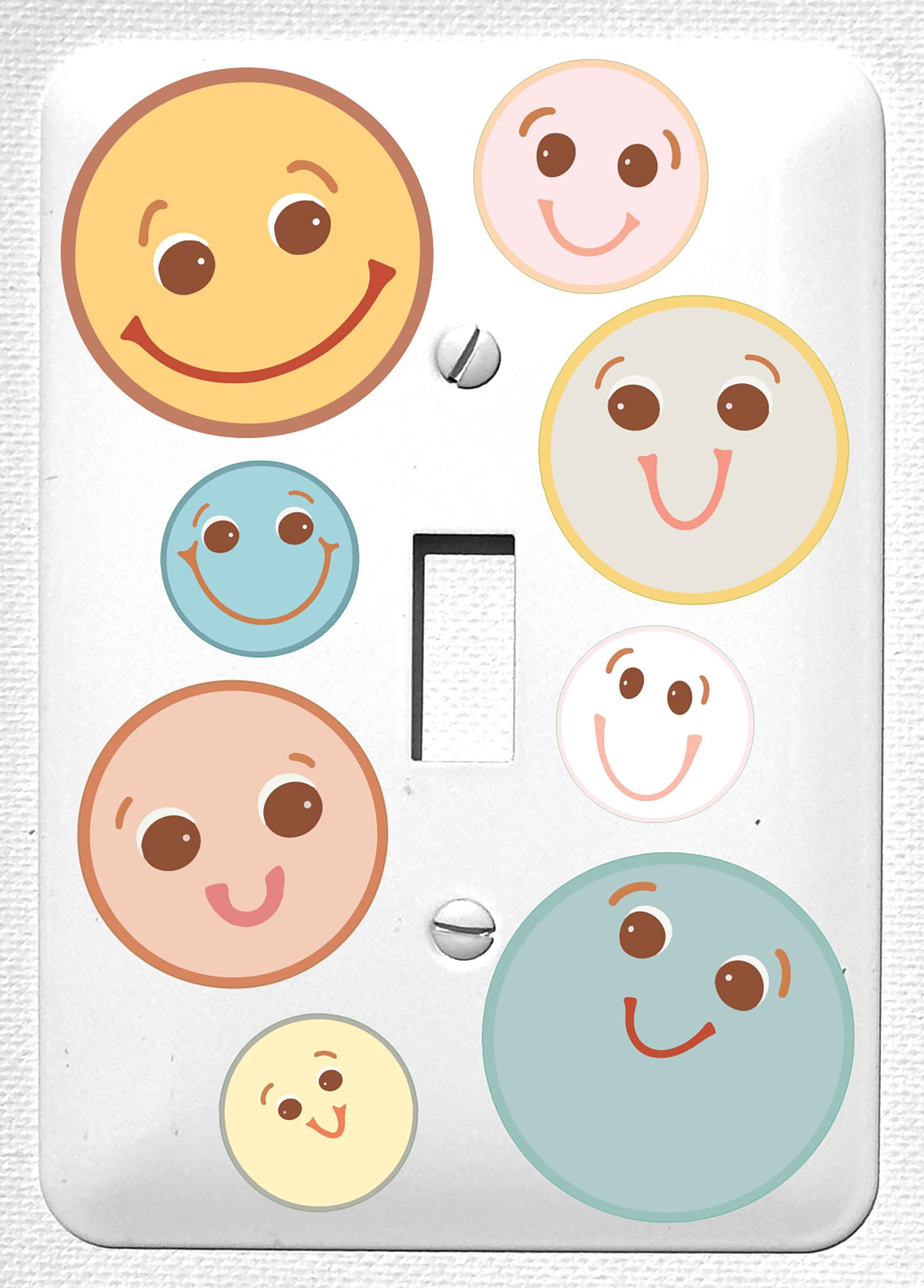 Boho Smiley Happy Faces Light Swith Plate and Outlet Covers, Gender Neutral Baby Nursery Wall Decor (Single Toggle)