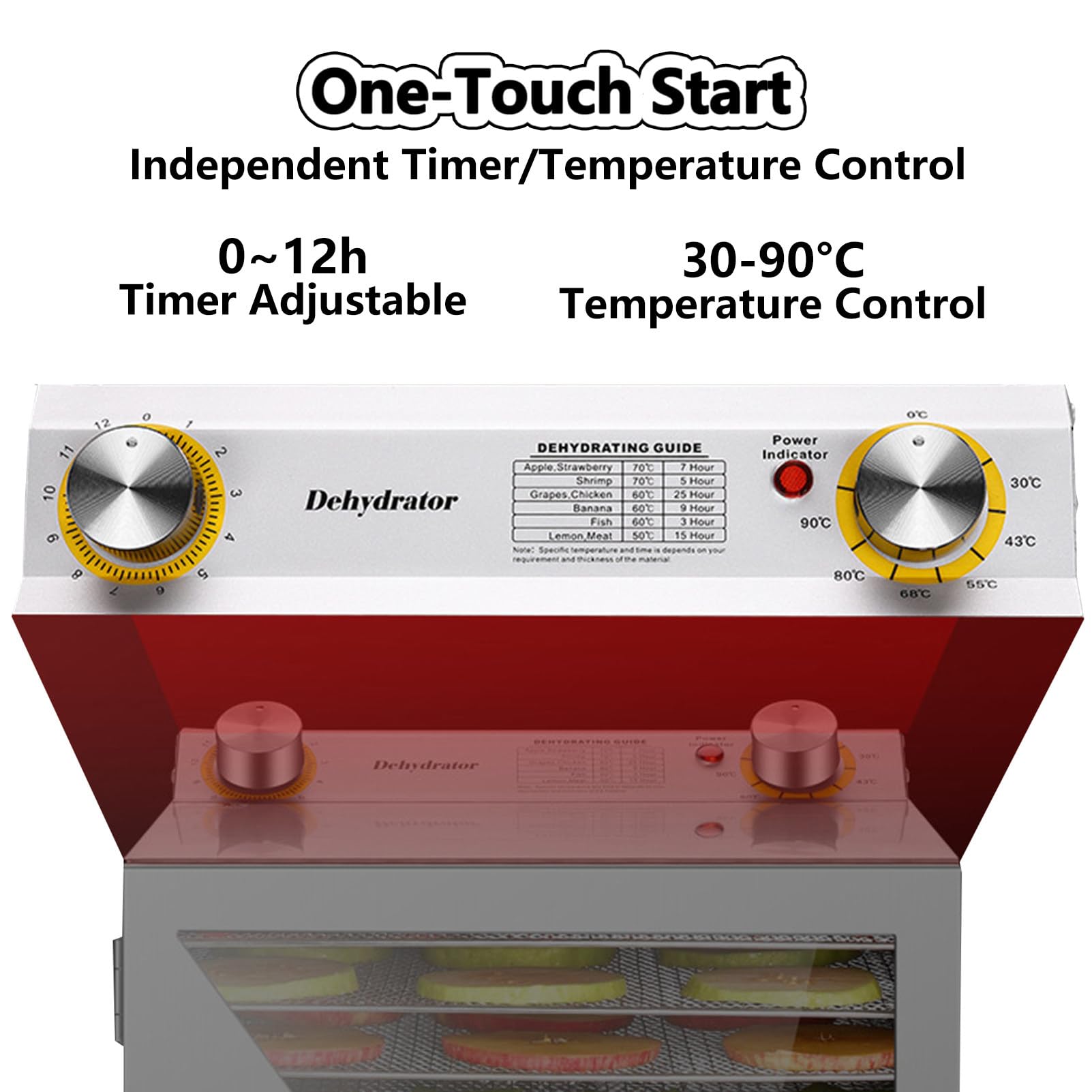 Elektryczna Suszarka do Żywności Suszarka do Owoców z Termostatem 30-90°C i Timerem 0-12 Godz. Liofilizator Owoców ze Stali Nierdzewnej do Wołowiny Owoców Mięsa Warzyw 6-layer