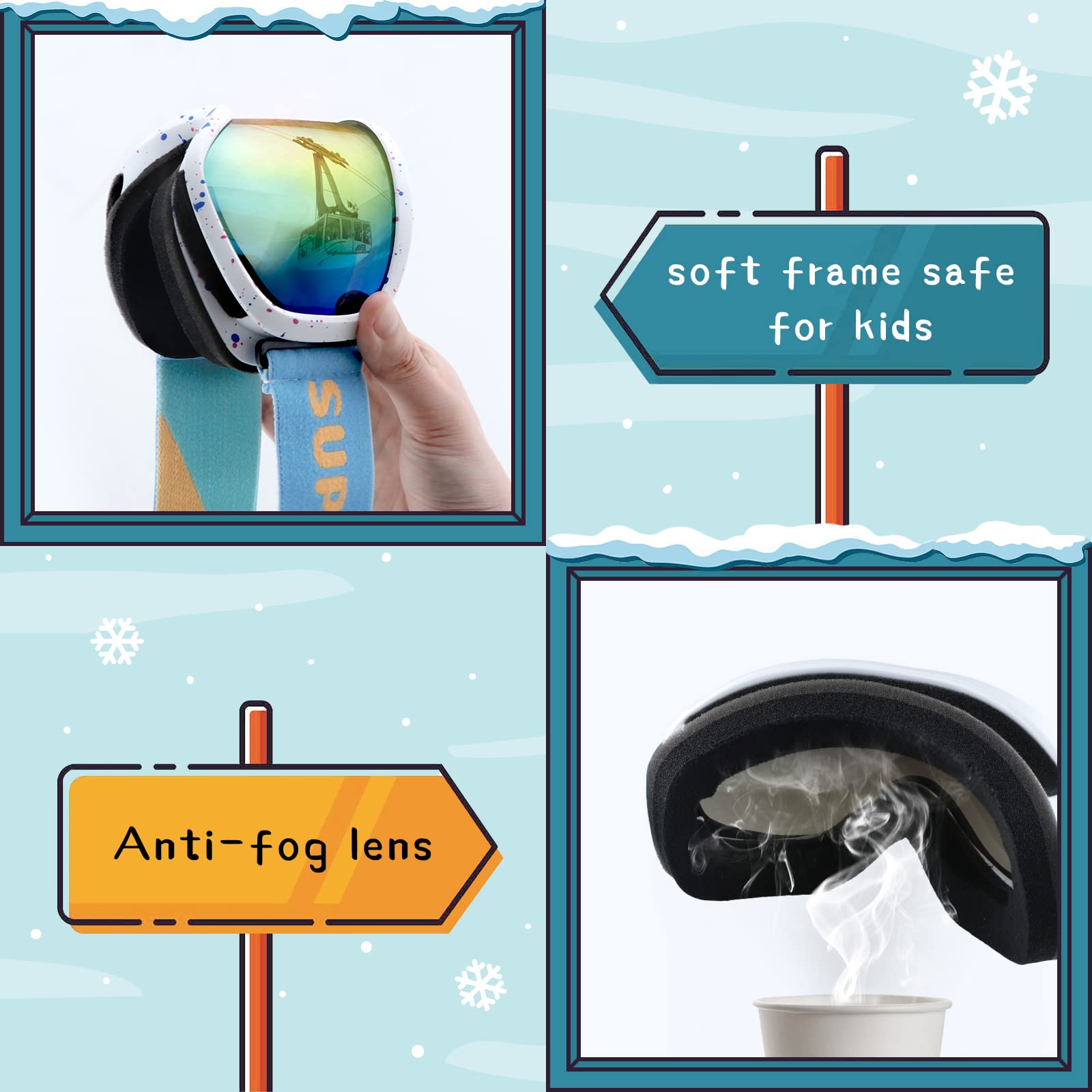 Supertrip Masque de Ski Enfant, Lunette de Ski 5 à 15 ans Anti-Buée/Poussière UV400, Masqué Ski Enfant pour le snowboard, l'alpinisme, la motoneige