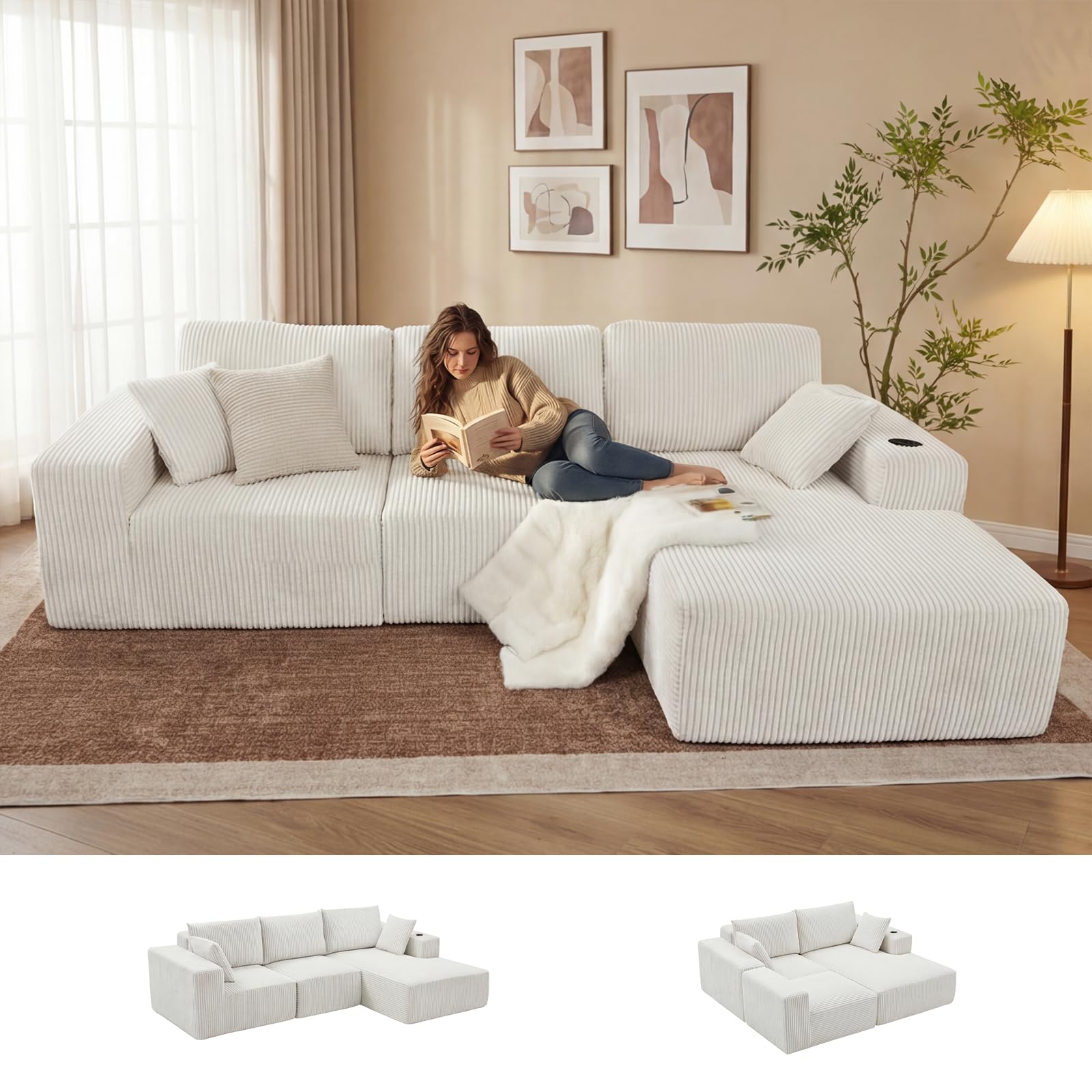Amazon｜COZI 109インチ(277cm) 3人掛け カウチソファ L字型