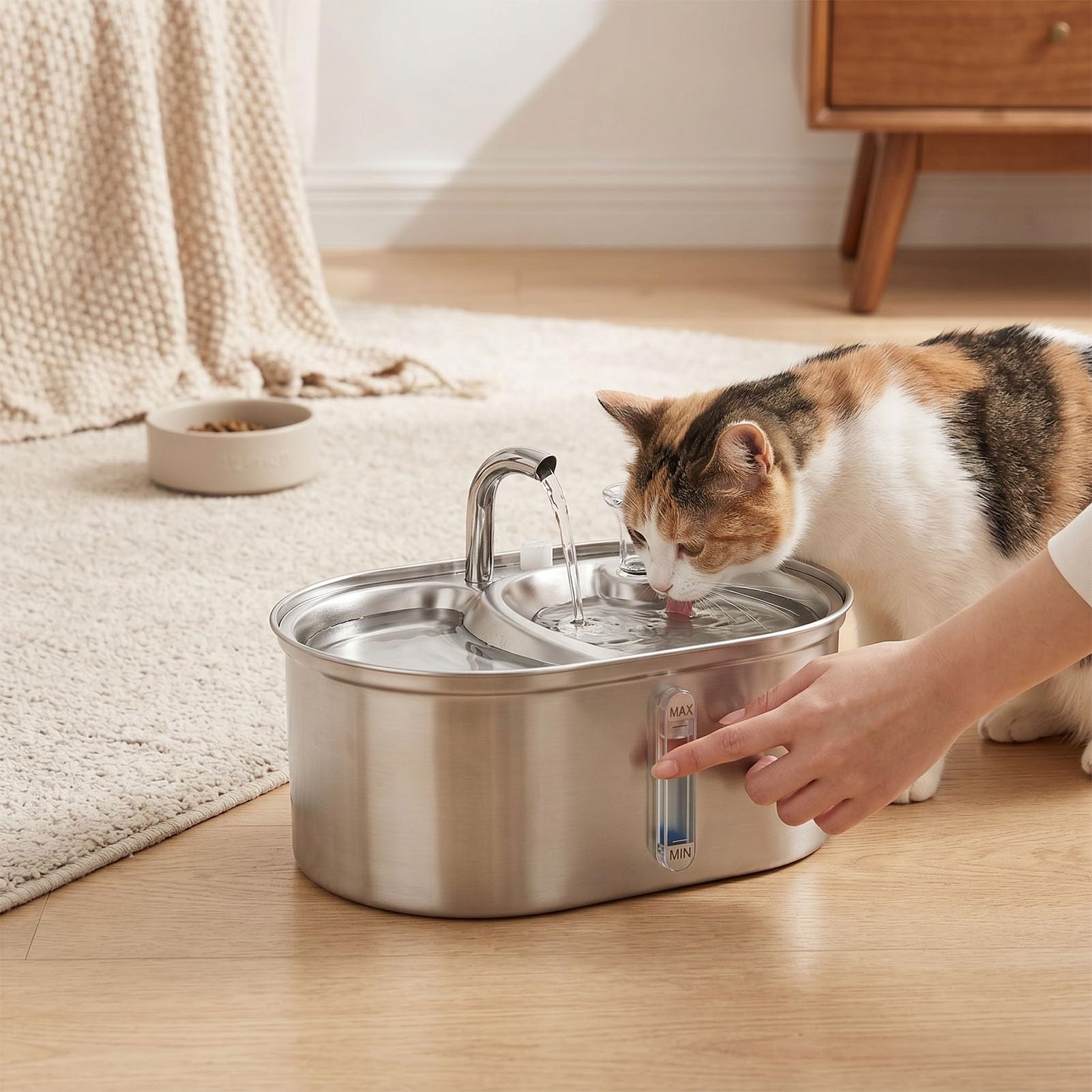 Fuente de Agua para Gatos de Acero Inoxidable, Fuente de Bebida Automática para Mascotas de 3 litros con Temporizador y 5 Filtros para Gatos y Perros, Cuenco de Agua para Mascotas,