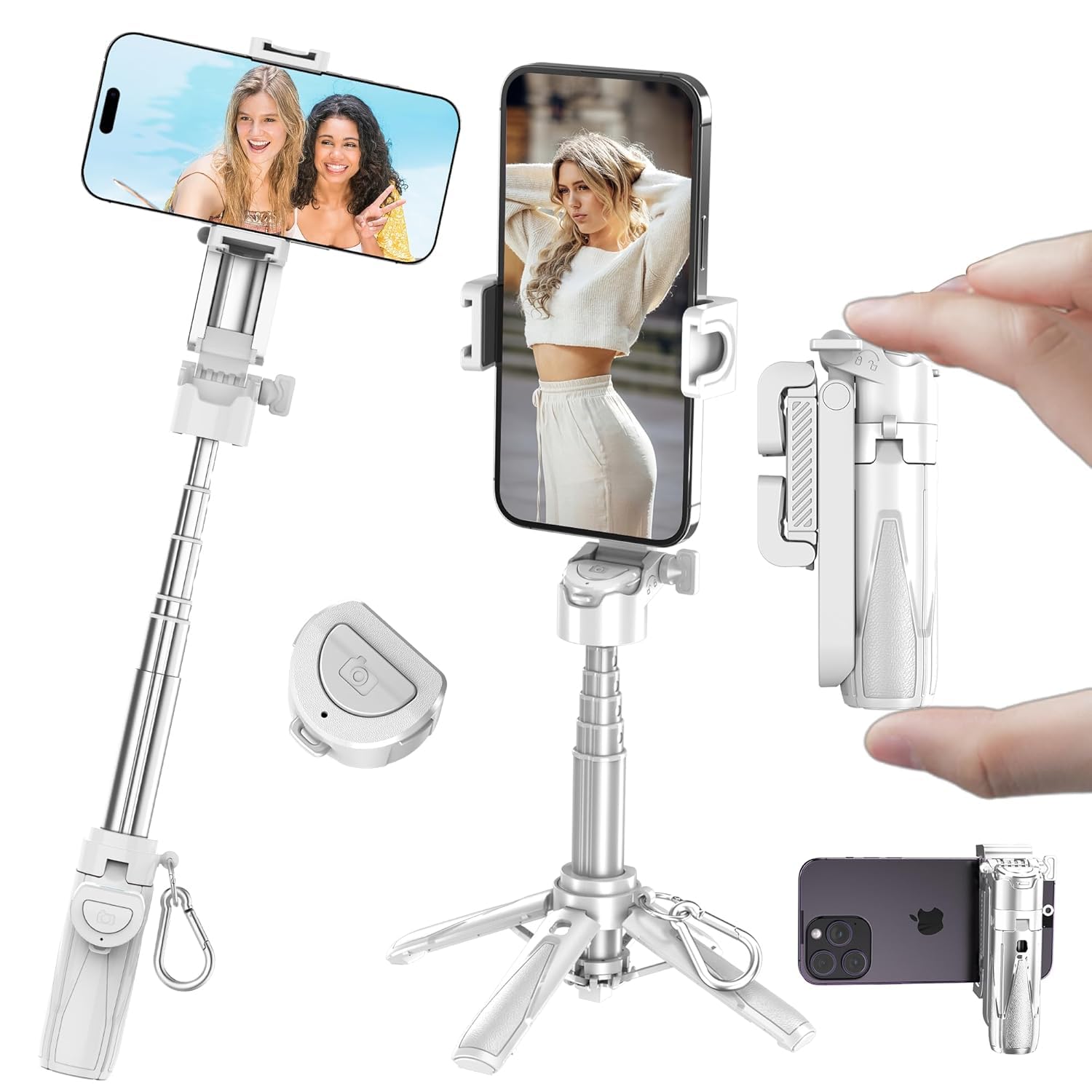 2025 Stainless Steel P15 MINI Retractable Selfie Stick Tripod with Detachable Remote Size,3-in-1 Mini Phone Grip 2 Cold Shoe,10M/393.7'' Wireless Shutter (P15 MINI Selfie Stick White)-image-34