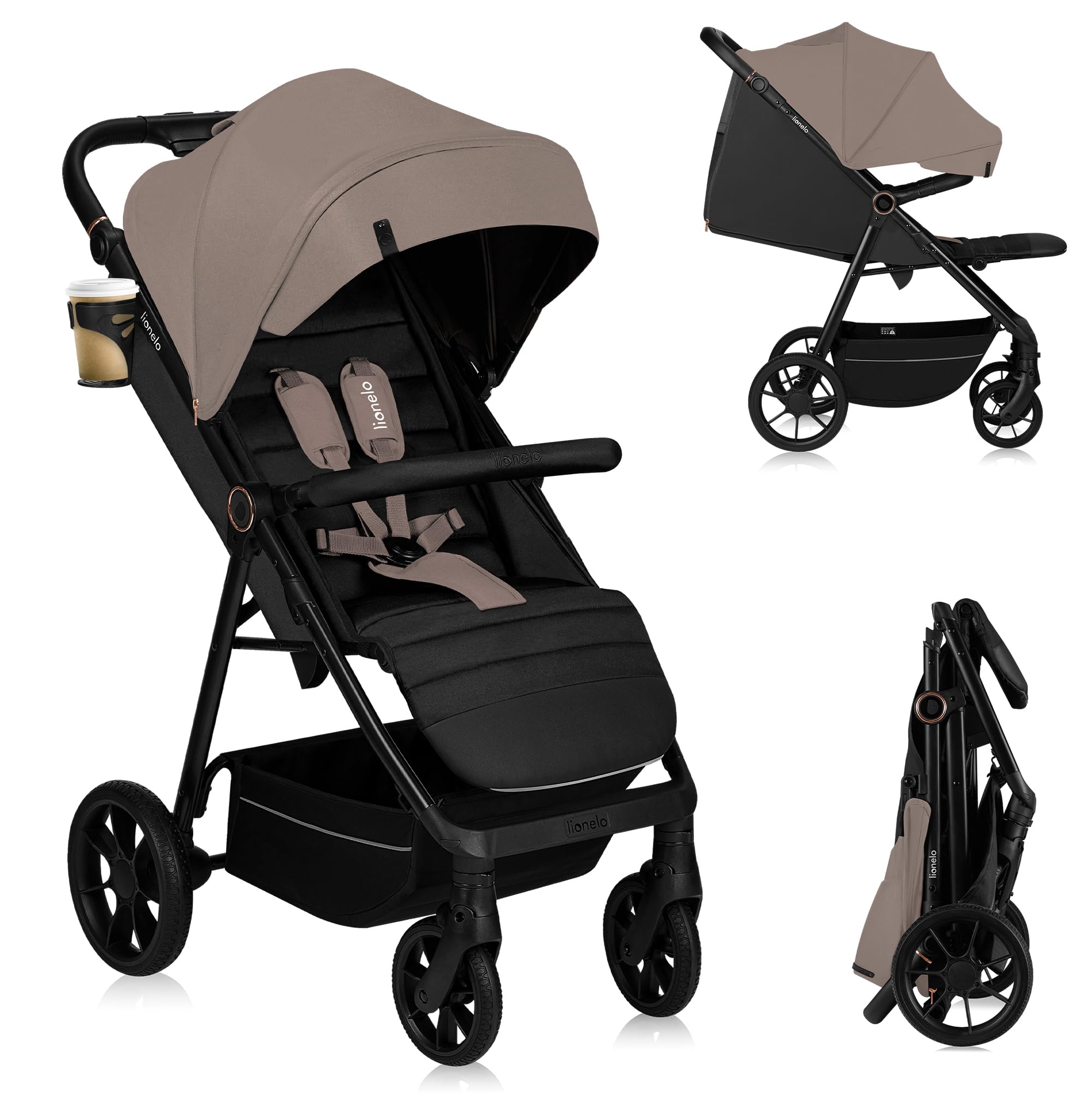 LIONELO Passeggino compatto e laggero MIRA per bambini da 6 mesi a 4 anni/ 22 kg, Ruote girevoli a 360° Sospensione completa, Schienale e Poggiapiedi regolabili, Capottina XXL UPF50+, Ampio cestino