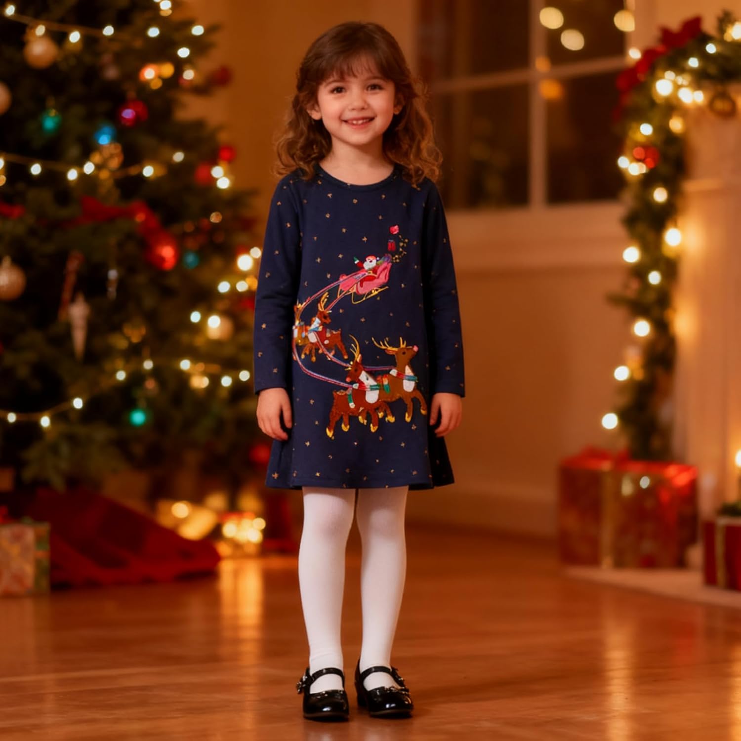 Hongshilian Girls Cartoon Dress Applique Party Dresses Casual Jersey Cotton Long-Sleeved - Image 2