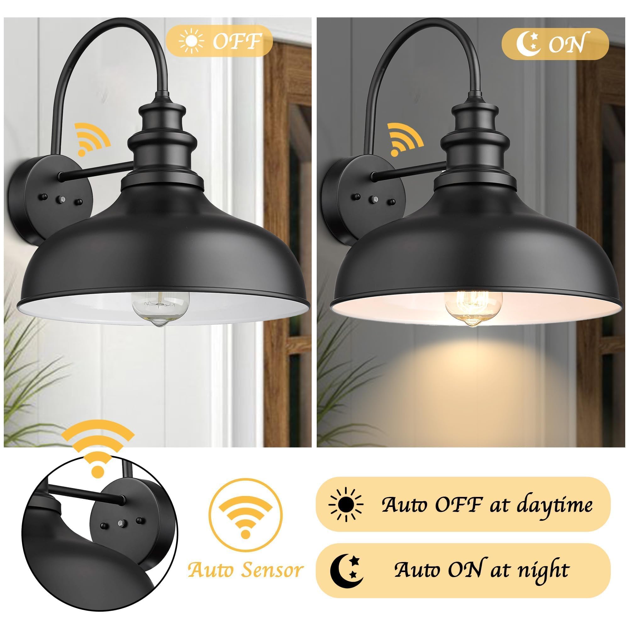 Bestshared Lampada da parete per esterni, con sensore dal tramonto all'alba, lampada da parete per esterni, per portico, luci da portico (nero e bianco, 4 pezzi)