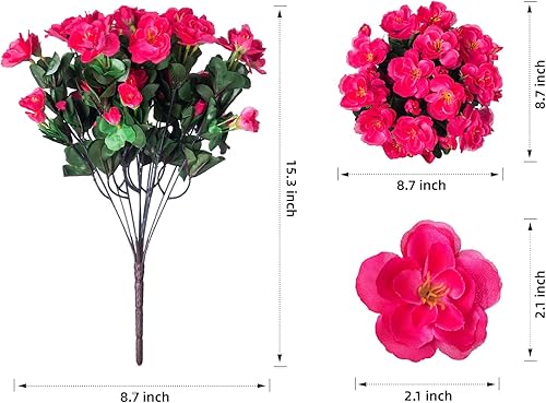 Miniatura 5 de Flores artificiales artificiales para exteriores para decoración de primavera, seda falsa rosa intenso, camelia, resistente a los rayos UV, aspecto
