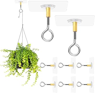 Yinkin 10 Pcs Ceiling Hooks Self Adhesive Stainless Steel Eye Hooks No Hole Hanger Transparent Waterproof Seamless Oilproof Wall Hangers 10lb (Max) for Hanging Plant Lights