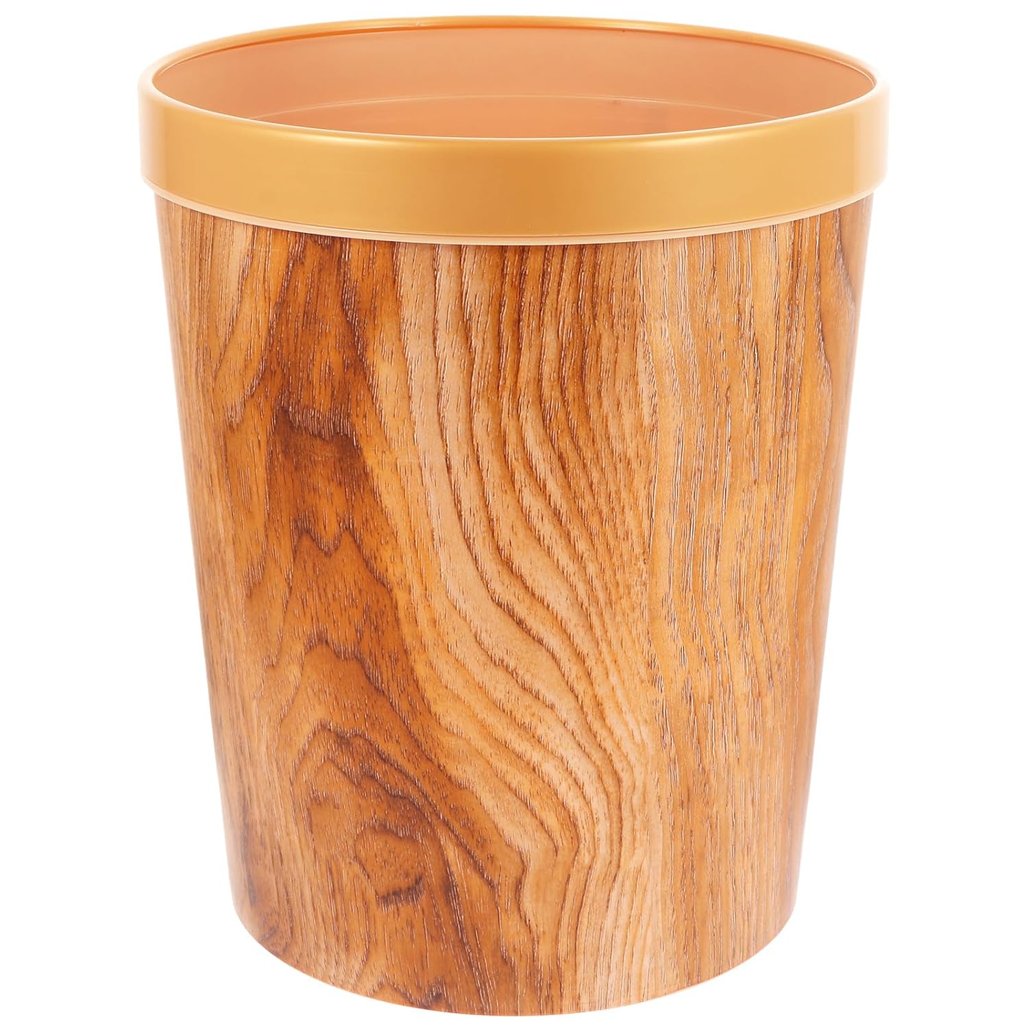 Wood-Effect Plastic Trash Can Non-Skid Rubbish Bin Vintage Office Waste Container Household Storage Bucket Without Lid