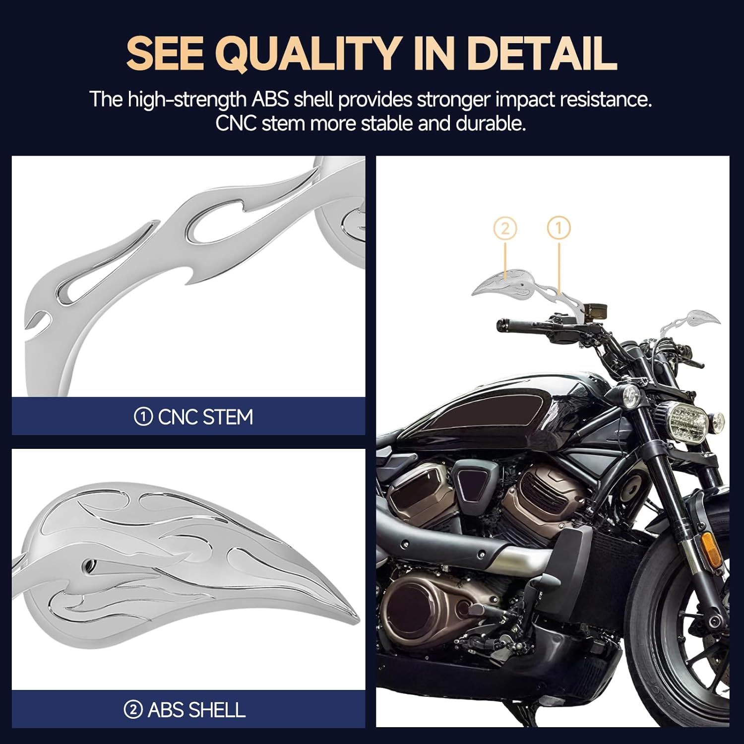 Motorcycle Mirrors for Handlebars - Chrome CNC Adjustable Motorcycle Rearview Mirrors for Harley Street Glide Electra Glide Sportster XL 883 1200 Road King V-Rod Softail Dyna 1982-2024