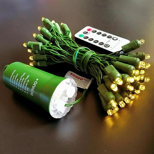 Miniatura 4 de Luces de Navidad a pilas, 16 pies, 50 unidades, mini luces LED con temporizador remoto, 8 modos para interiores y exteriores, árbol, jardín, corona,