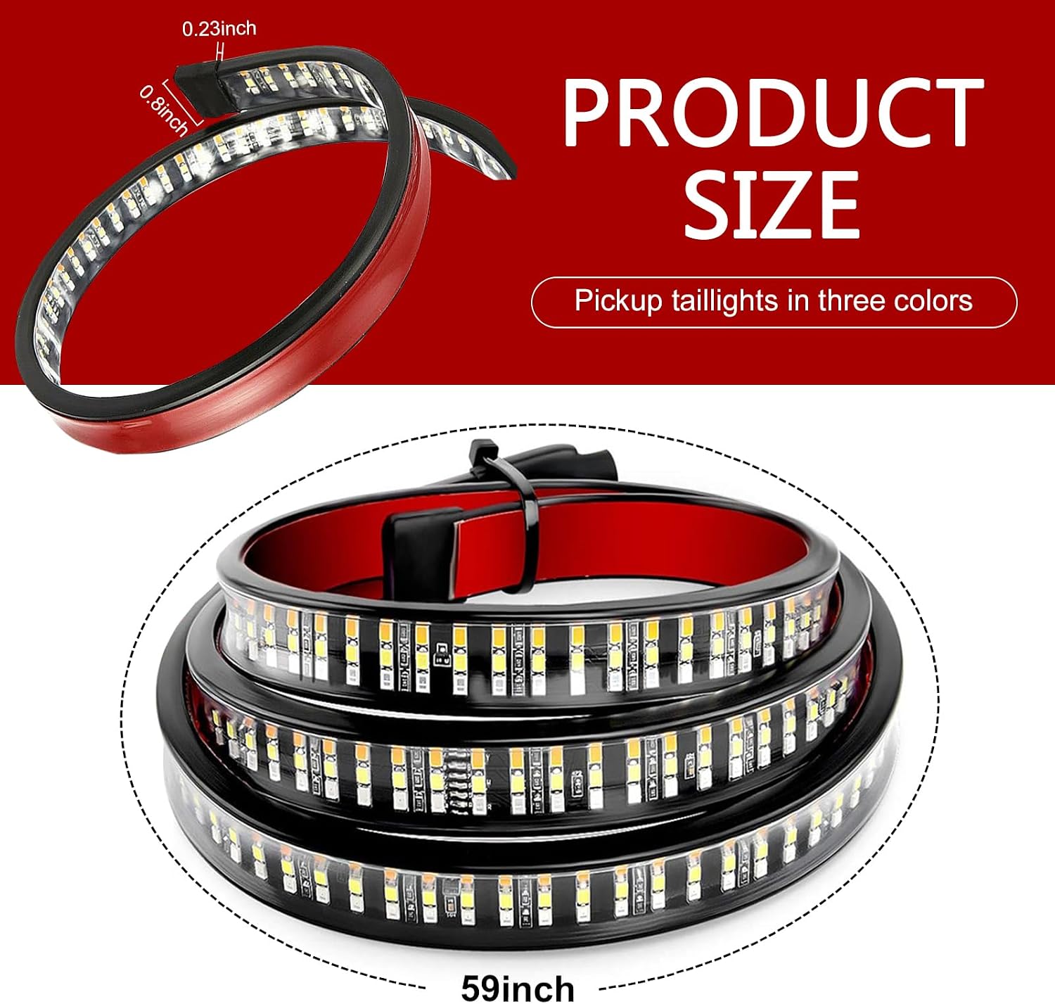 59" LED Tailgate Light Bar, IP65 Waterproof Flexible PVC Design Lights Strip, Multi-function Triple-row Brake Running Turn Signal Strip, for Most Pickup Truck SUV Van Trailer (Multicolored)