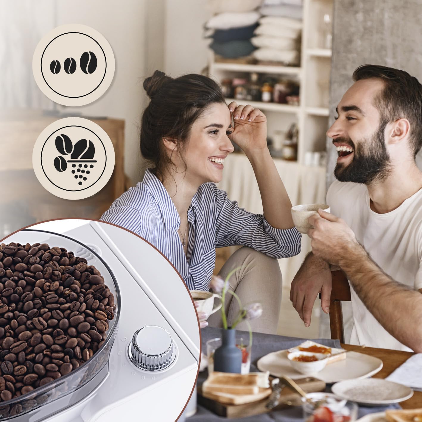 Barista Machine à café blanche avec écran tactile digital 800W + broyeur intégré et carafe isotherme | Cafetière filtre avec moulin à café et verseuse thermique