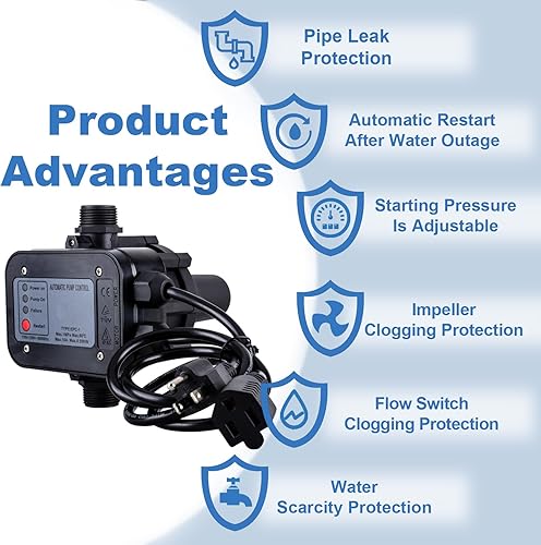 Miniatura 5 de Controlador inteligente de presión de bomba de agua, interruptor electrónico automático, rango de presión ajustable de 1.5-2.5 bar, fácil de