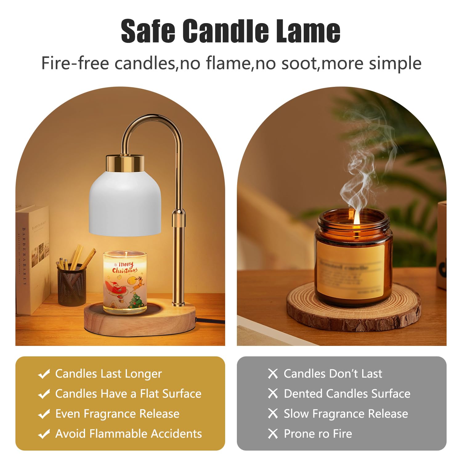 seenlast Lámpara calentadora de velas, calentador eléctrico de luz de vela con regulador de intensidad de temporizador de altura ajustable, lámpara de calentador de cera de vela para Navidad