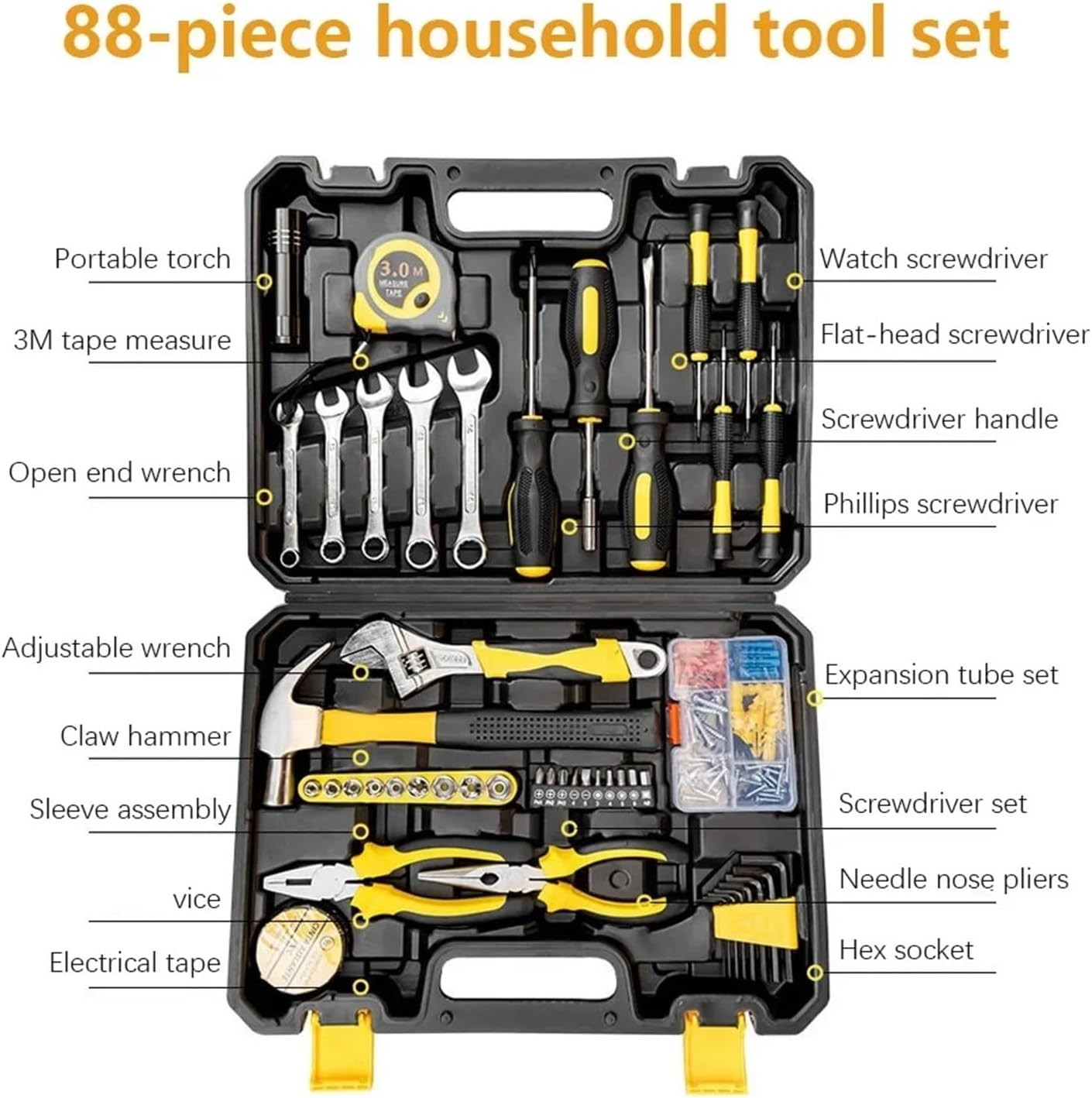 88PC Household Hardware Tool Set Multi Function ToolboxCar Repair Home DIY Hand Tools Kit Complete Combination
