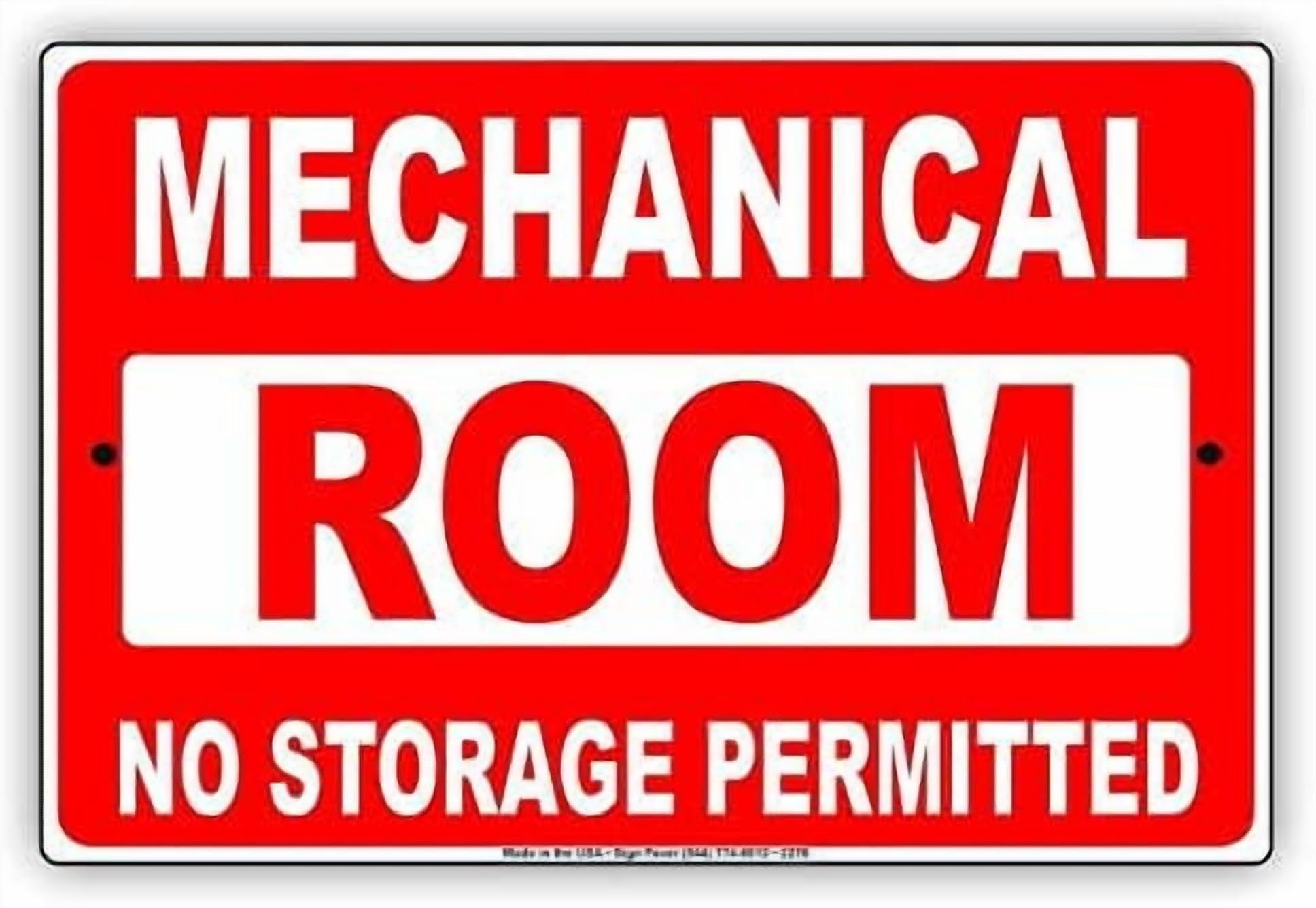 (2-Pack) Warning Metal Tin Sign Mechanical Room No Storage Permitted Precaution Sign 8x12 Inches