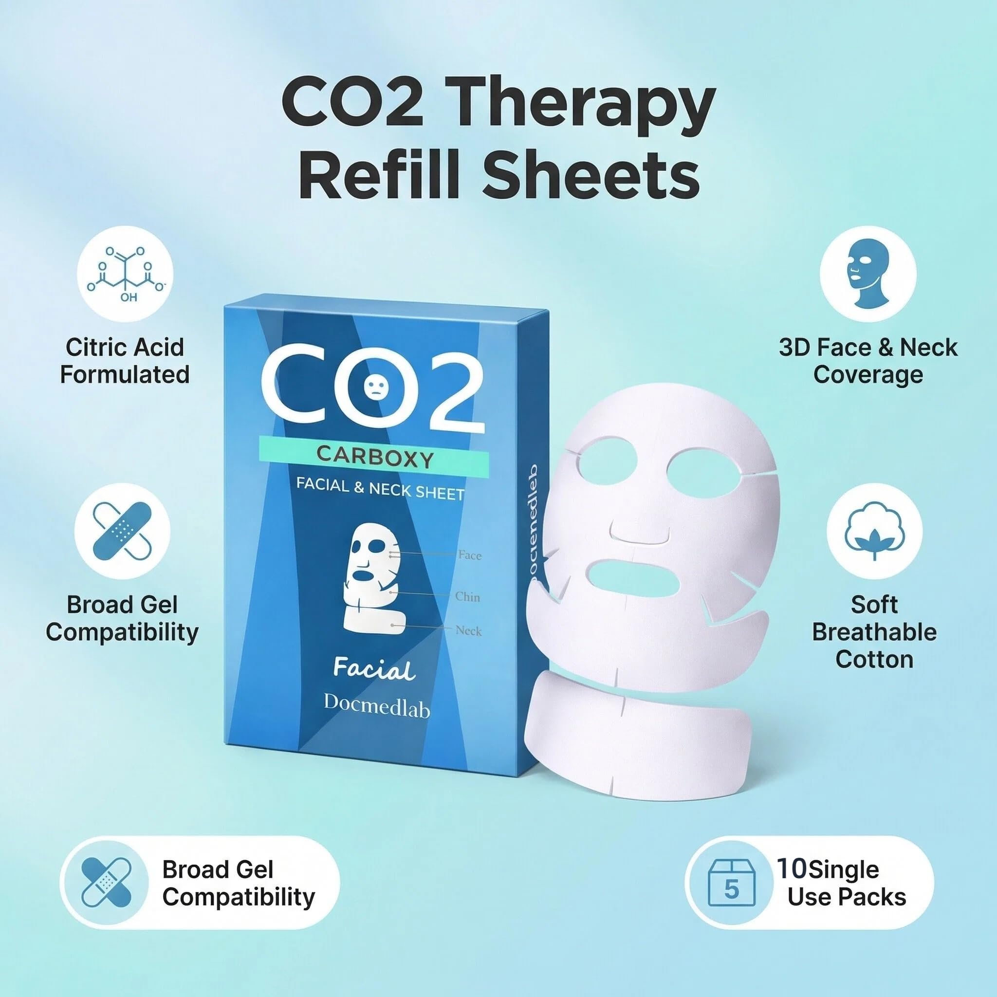 Carboxy CO2 Lot de 10 feuilles de rechange pour masque facial et cou