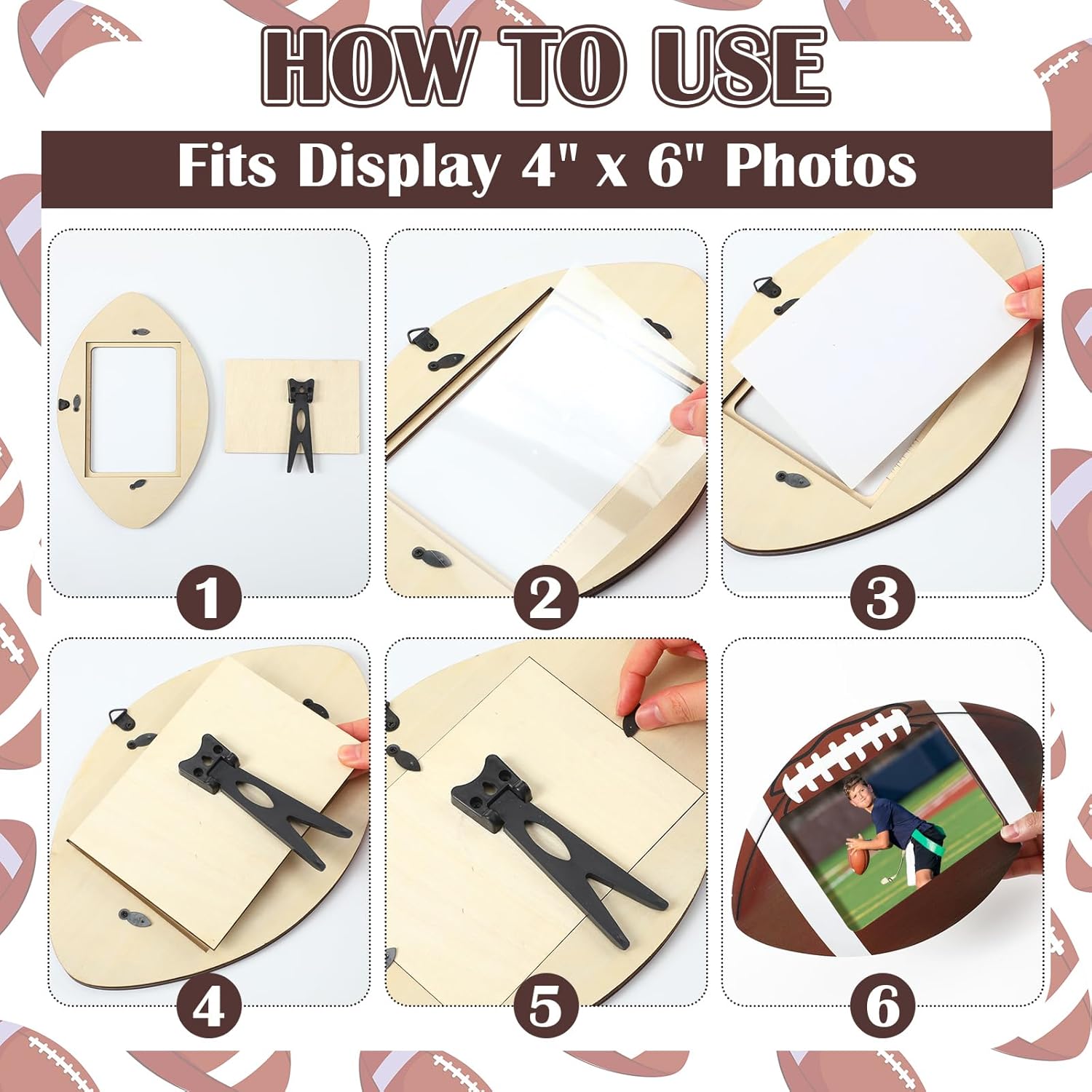 Qunclay 12 Pcs Football Picture Frame Wooden Photo Rugby Frame Sport Picture Tabletop Gifts for Athlete Coach Team Sports Party, Display 4'' x 6'' Photos