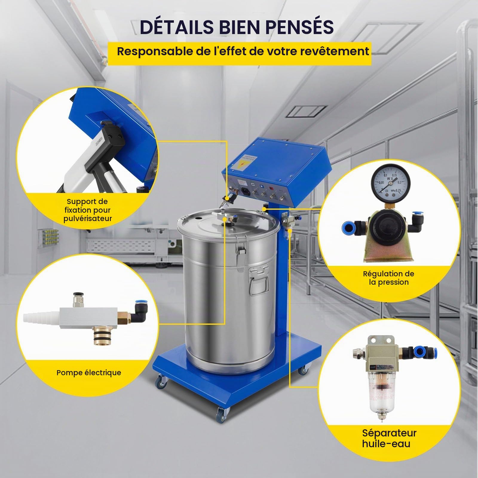 Machine De RevêTement en Poudre éLectrostatique 50w 45L avec Peinture à Pistolet De PulvéRisation 450g par Minute Wx-958 SystèMe De RevêTement en Poudre