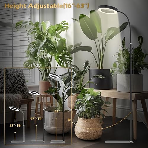 Miniatura 4 de Luces de cultivo para plantas de interior, lámpara de pie LED de espectro completo de 20 W con soporte de altura y ángulo ajustables, luz negra para