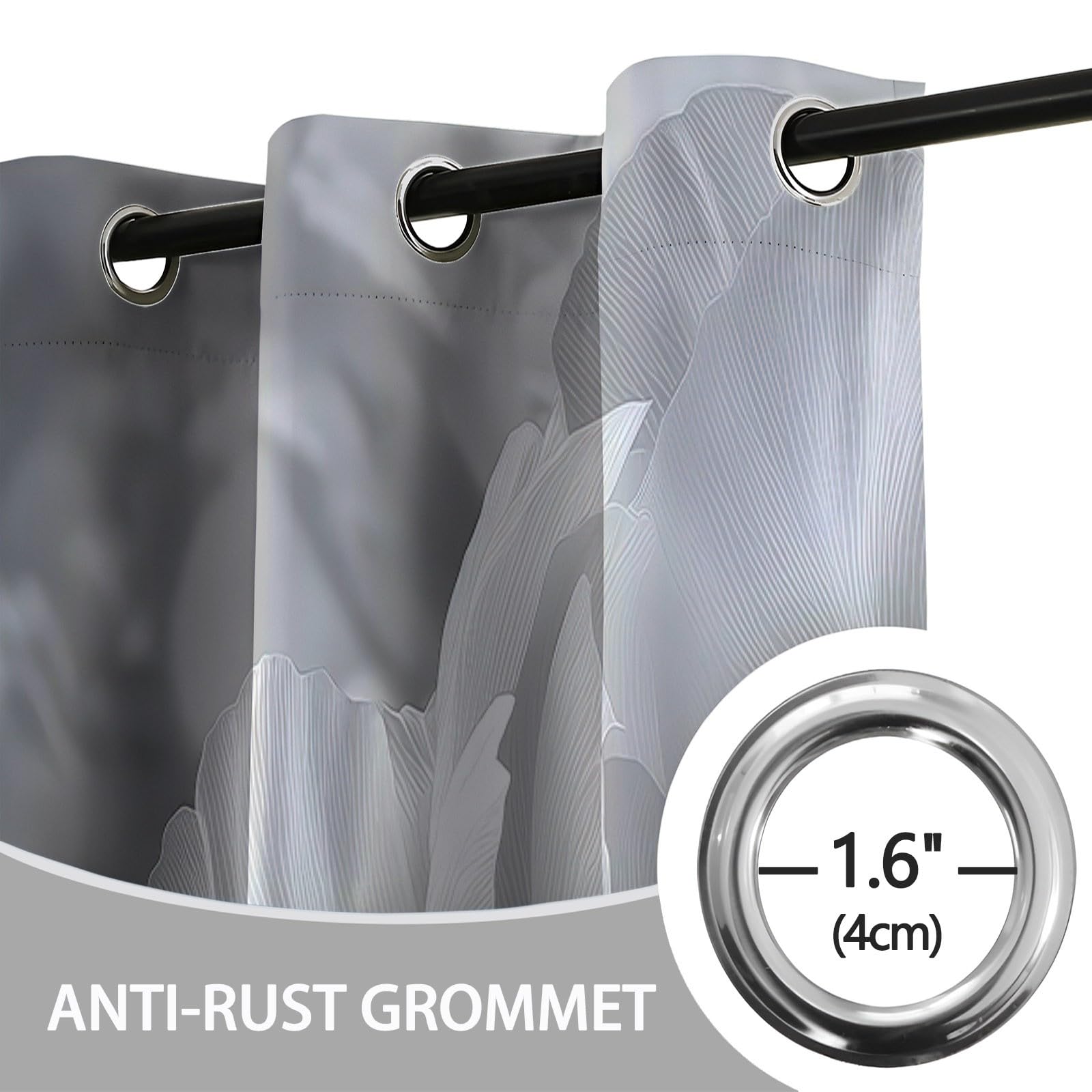 Blütenblätter Verdunklungsvorhänge 2er Set - Vorhang Blickdicht mit Ösen, Thermovorhang Vorhänge Wohnzimmer H214 x B91.5 cm (2er Pack), Grau Lärmschutzvorhang-Gardinen