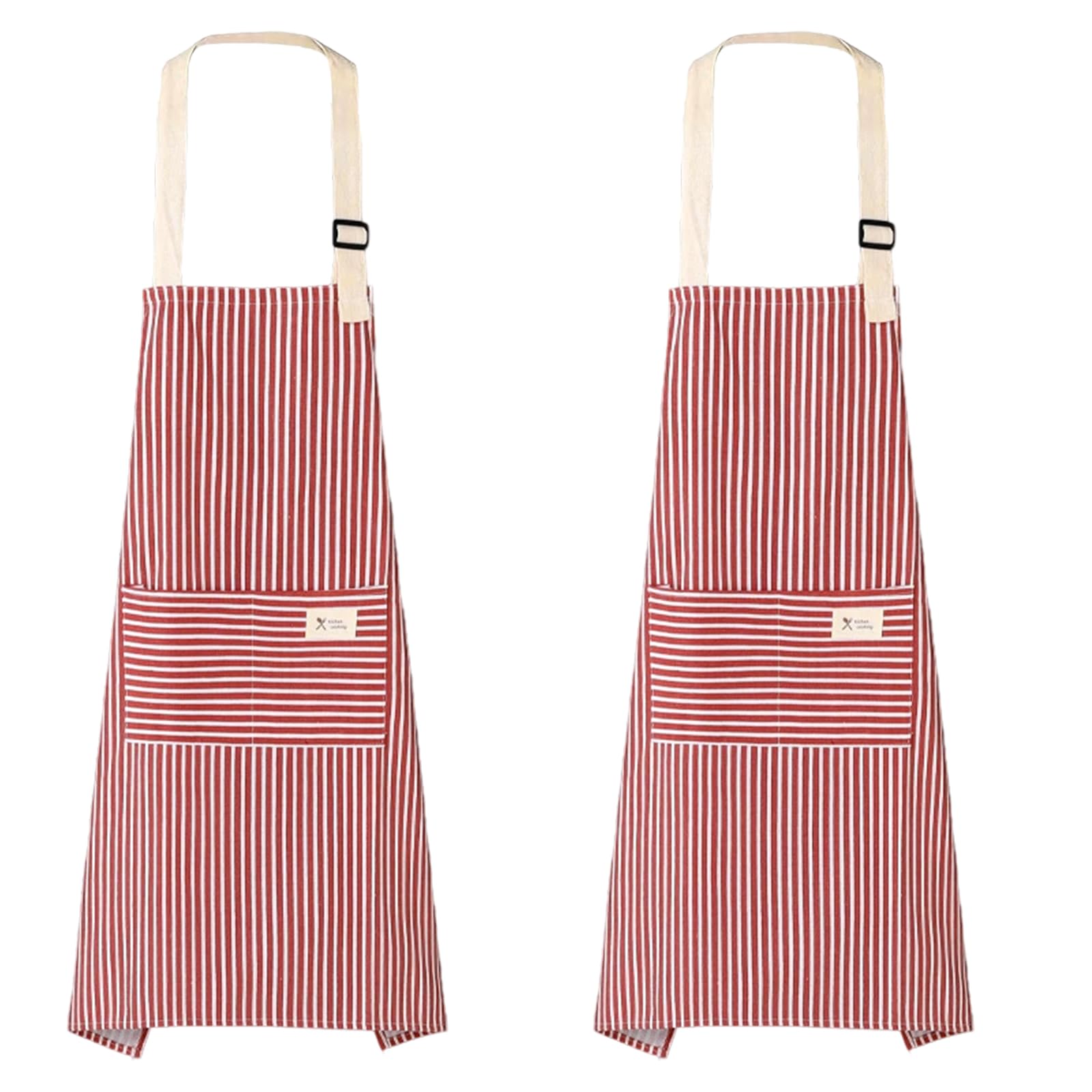 YSDINK 2 Pack Unisex Stripe Apron with Adjustable Straps, Cotton Canvas Apron with 2 Pockets for Cooking, Baking, BBQ, Gardening, and Home Cleaning, Ideal for Chefs and Home Enthusiasts (Red)
