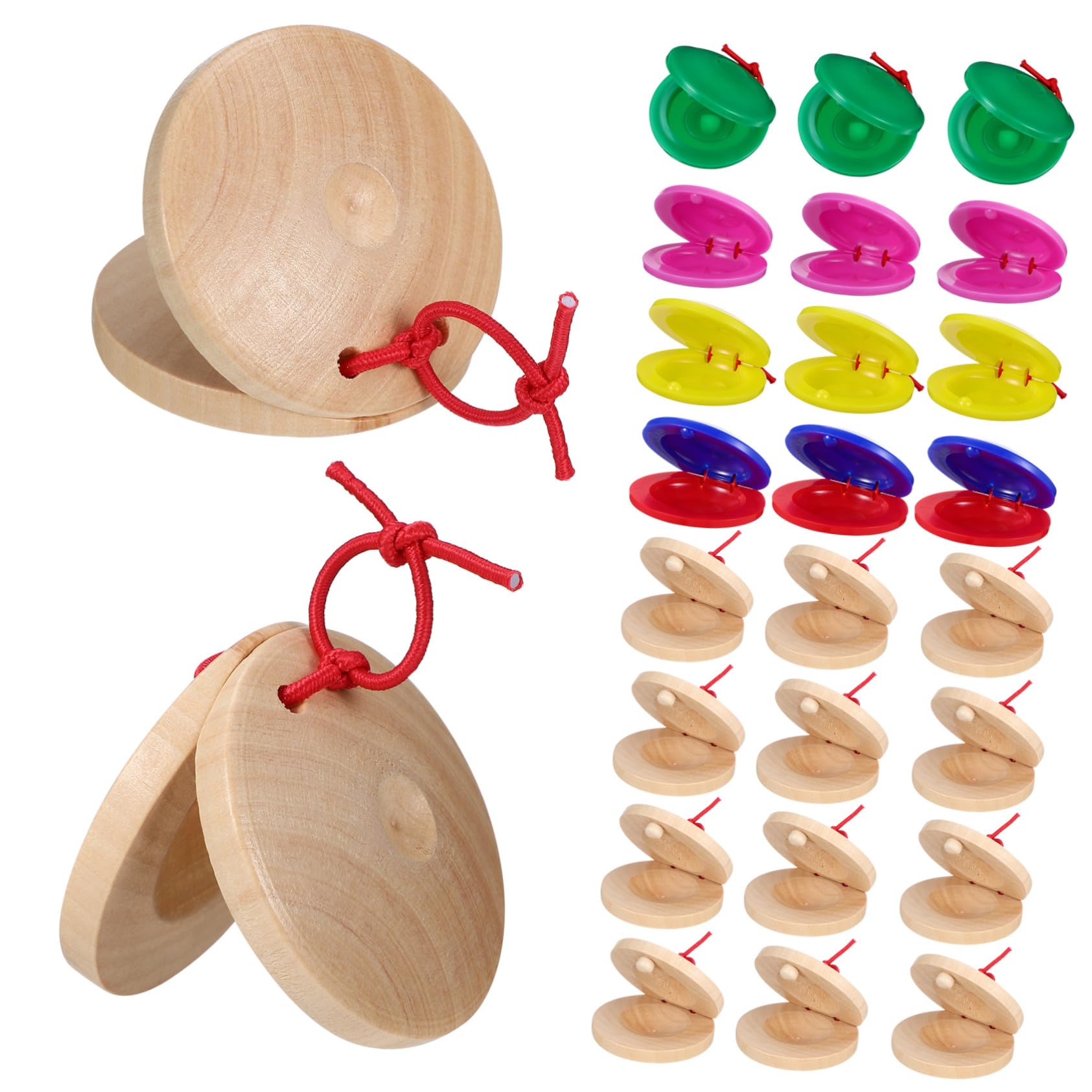Gatuida 24 Castañuelas de Madera y Plástico para Niños, Instrumento Musical Educativo Que Desarrolla la Percepción Auditiva y Atrae la Atención en Comunicación Padre E Hijo