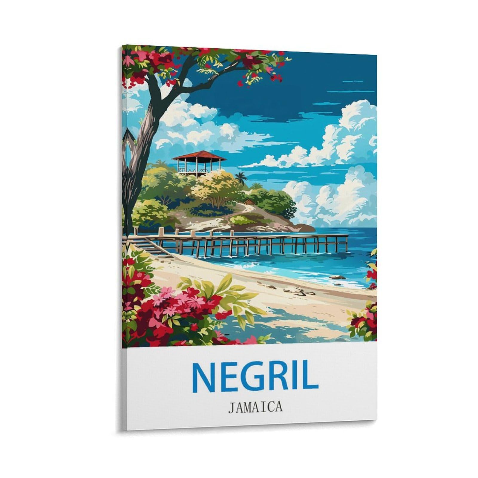 LNMNJESG Negril Jamaica Vintage Travel Poster 08x12inch(20x30cm) Canvas Painting Wall Art, Wall Decor Pictures Prints for Living Room Bedroom