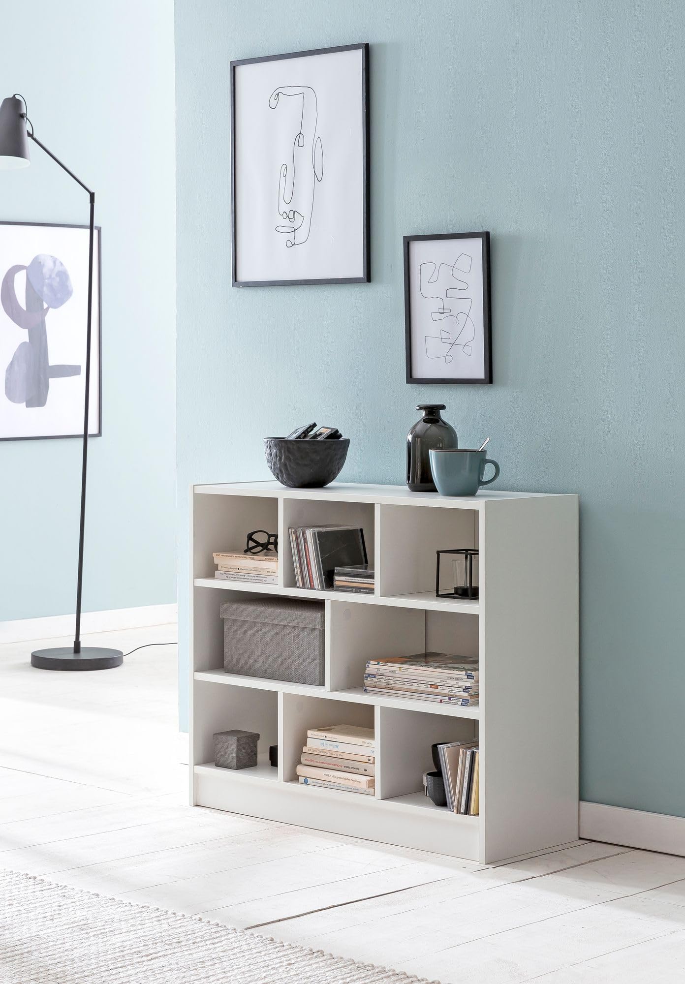 FineBuy Bücherregal 80x68,5x29,5 cm Regal Standregal modern, Flurregal Schuhregal schmal, Holzregal mit Fächern, Ablageregal Abstellraum Weiß