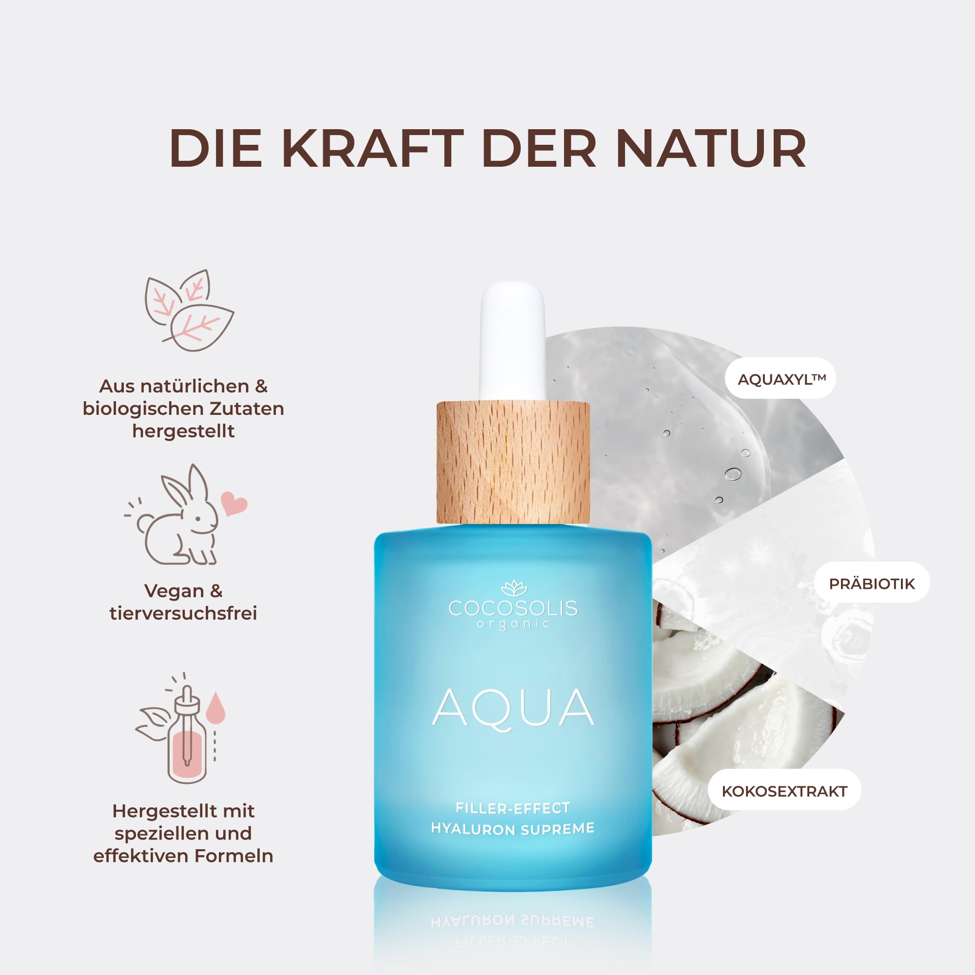 COCOSOLIS AQUA Filler-Effect Hyaluron Supreme Gesichtsserum mit 8 Arten Hyaluronsäure und Aquaxyl™, vegane Anti-Age Tagespflege mit Ultra Hydration