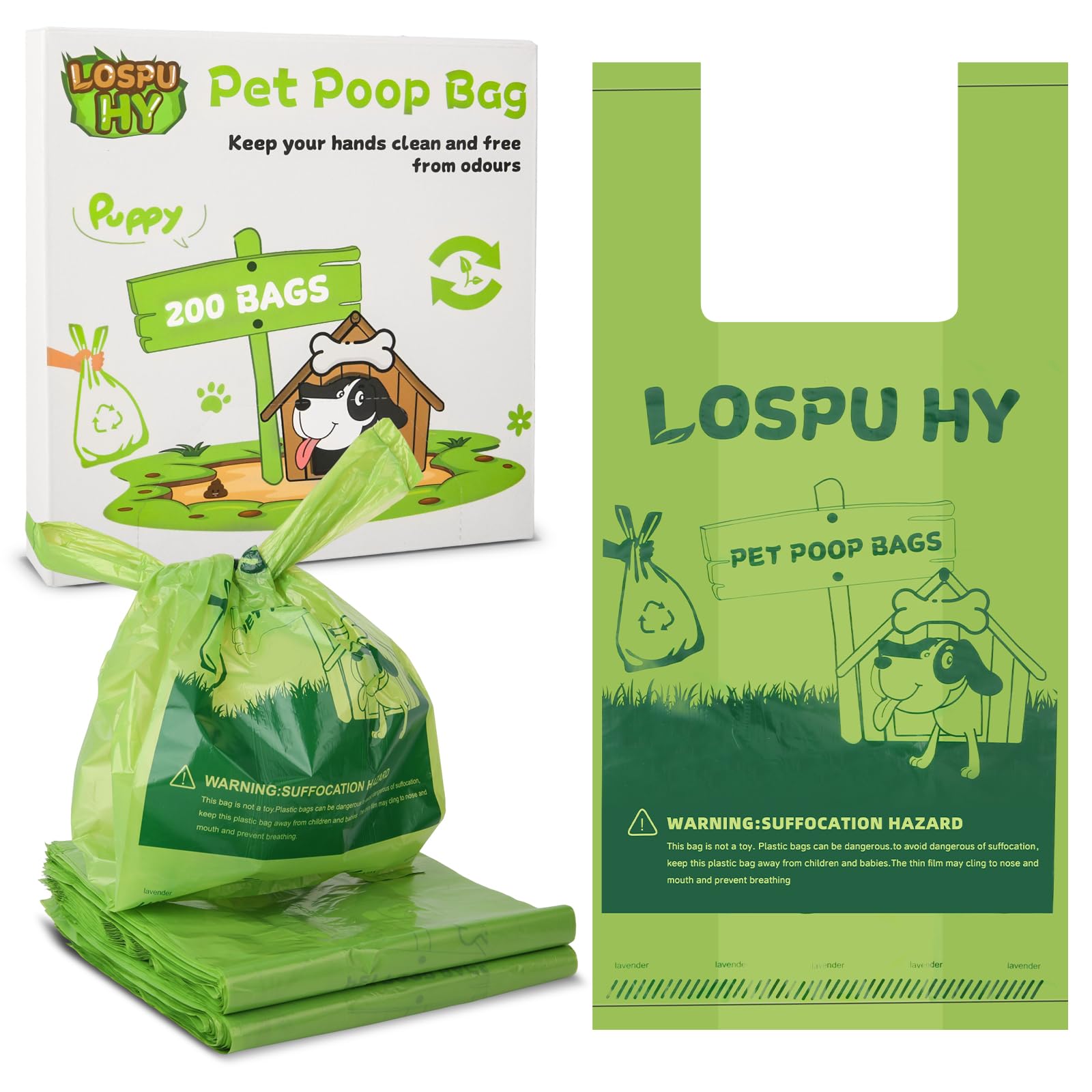 200 Count Dog Poop Bags with Handles, Leakproof Strong & Sturdy Waste Bags for Doggie Cat Pet, Lavender Scented