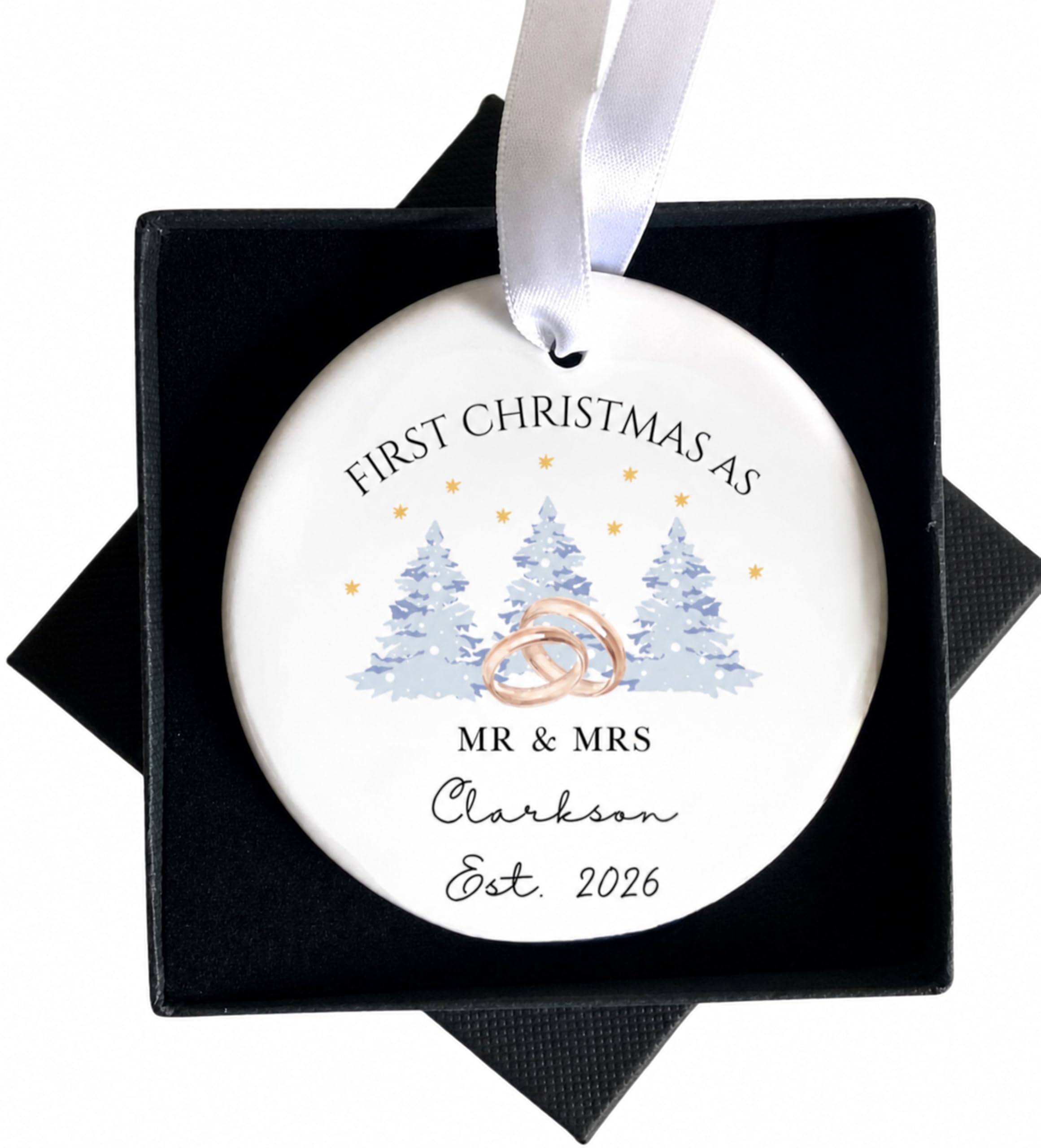 Uniquepgifts White First Christmas As Mr And Mrs Bauble - 1St Xmas Married Ornament - Personalised Wedding Gift - Christmas Tree Decoration