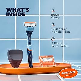 Dollar Shave Club | The Guest Pass Shave Set | 2 Swift Rinse Refill Cartridges, 1 Handle (Blue), 1 Razor Cover, Razors for Men