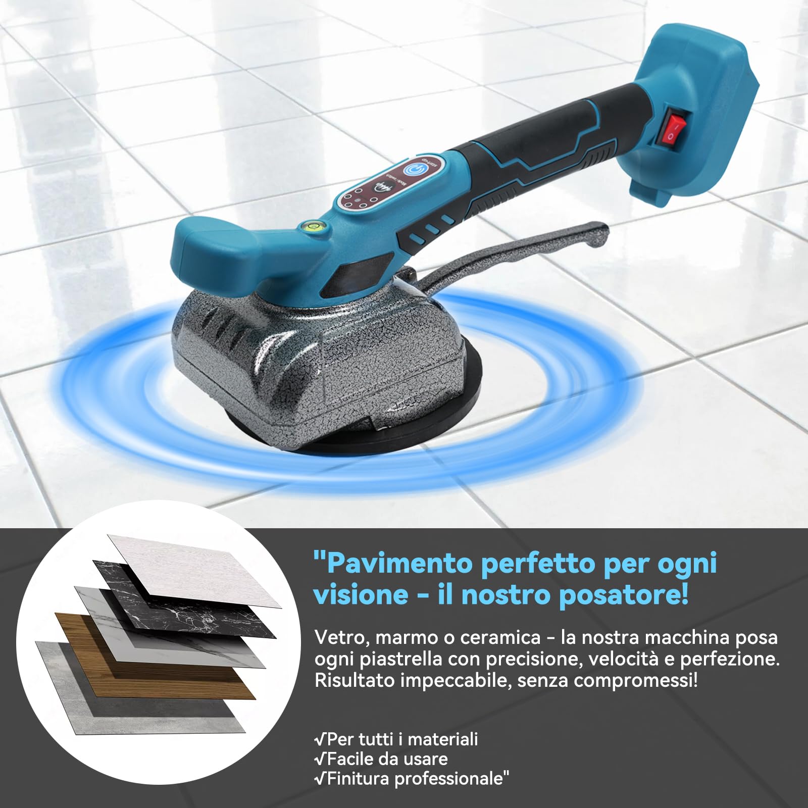 Vibratore professionale per piastrelle per sistema Makita da 18 V – 100 kg di forza adesiva, 13 cm di velocità, ideale per ceramica, pietra naturale e vetro (30 – 260 cm) – batteria non inclusa