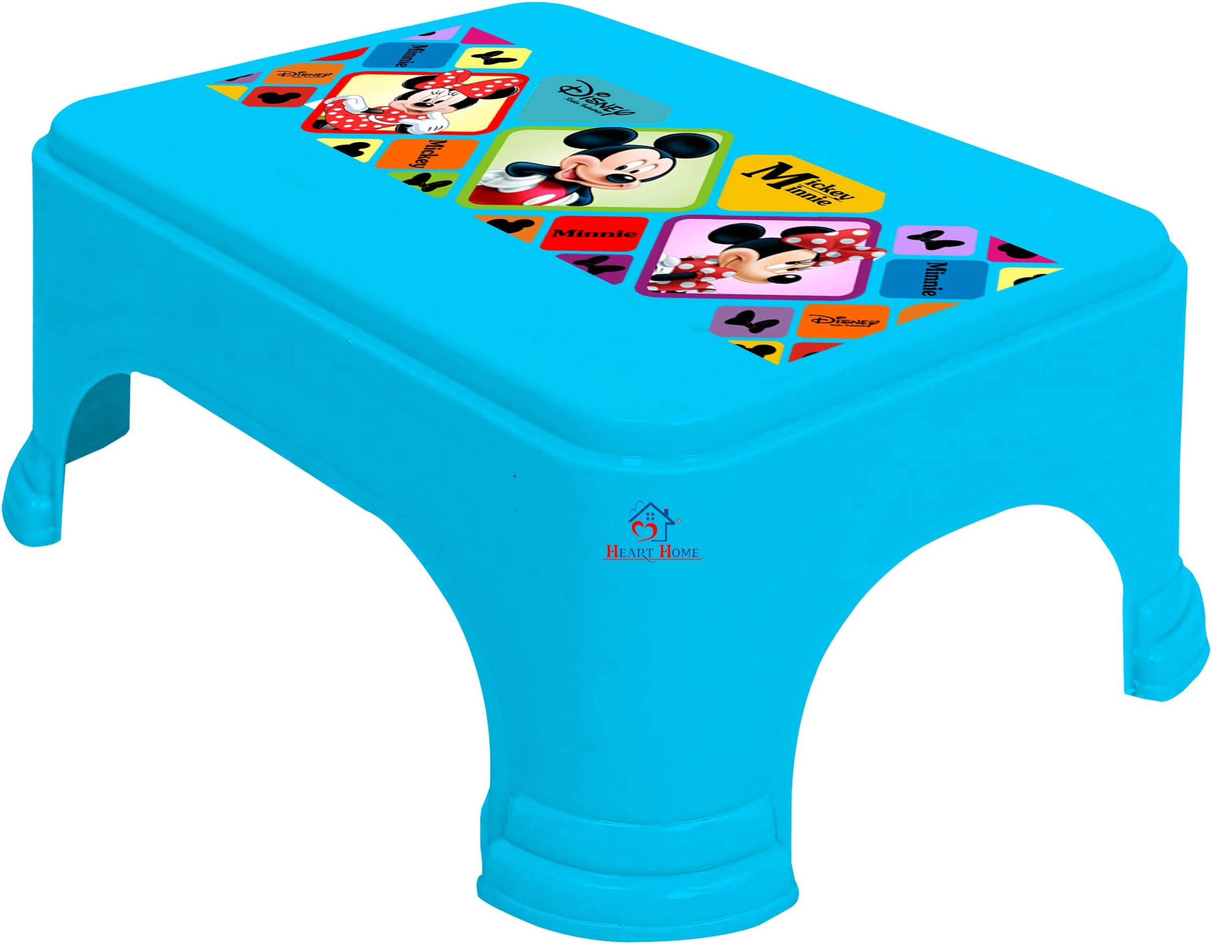 Heart Home Disney Mickey Minnie Print Square Plastic Bathroom Stool, Adults Simple Style Stool Anti-Slip with Strong Bearing Stool for Home, Office, Kindergarten (Blue) -HS_35_HEARTHS17706