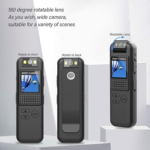 Miniatura 4 de Cámara de clip trasero de mano, Video de la cámara corporal, Grabador de aplicación de la ley 1080p Cámara deportiva giratoria, Cámara pequeña de