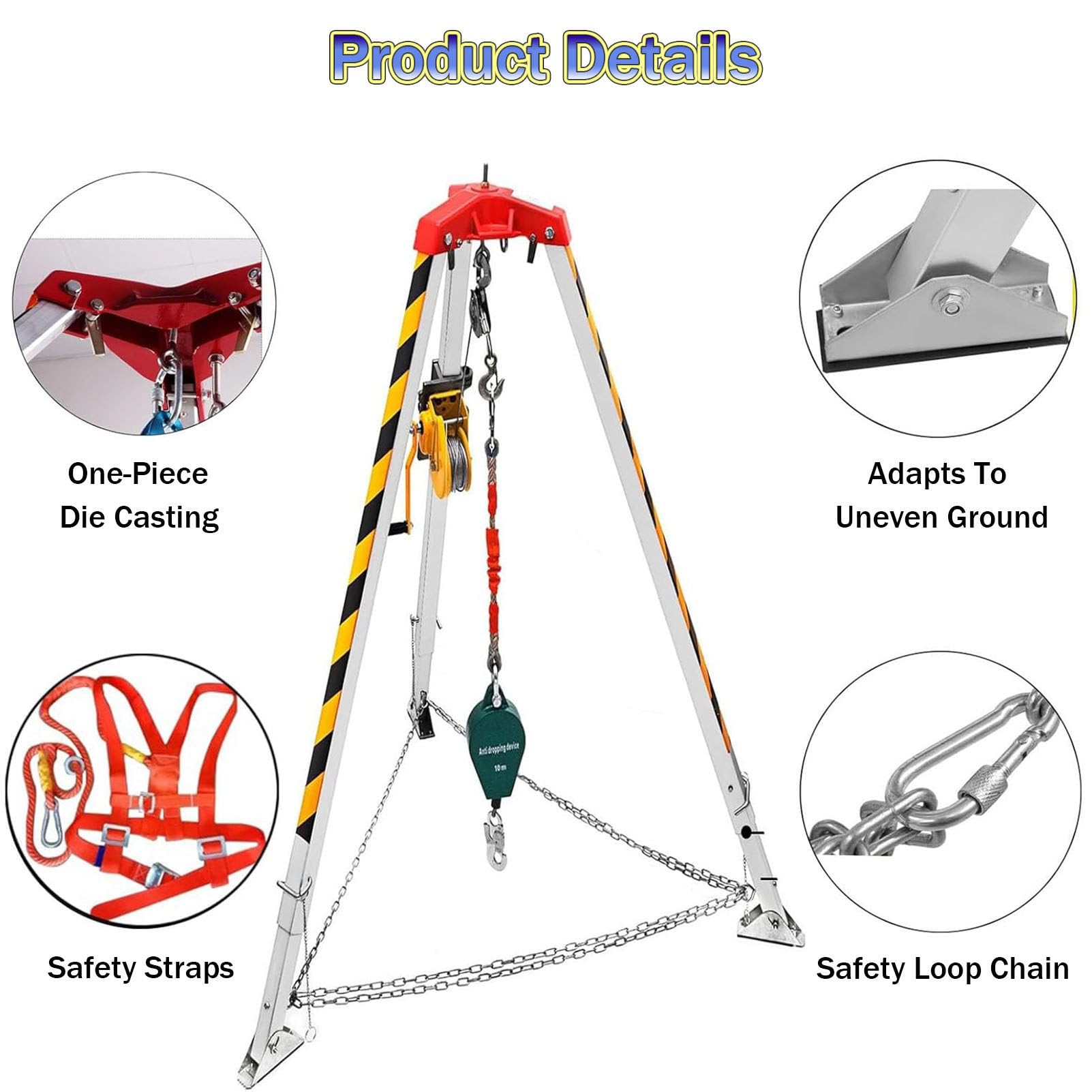 RayGenius Kit Treppiede di Soccorso, Treppiede per Sollevamento Fognario con Anticaduta/Cavo/Verricello per La Sicurezza Stradale nei Tombini Antitempesta.,1200LBSWinch