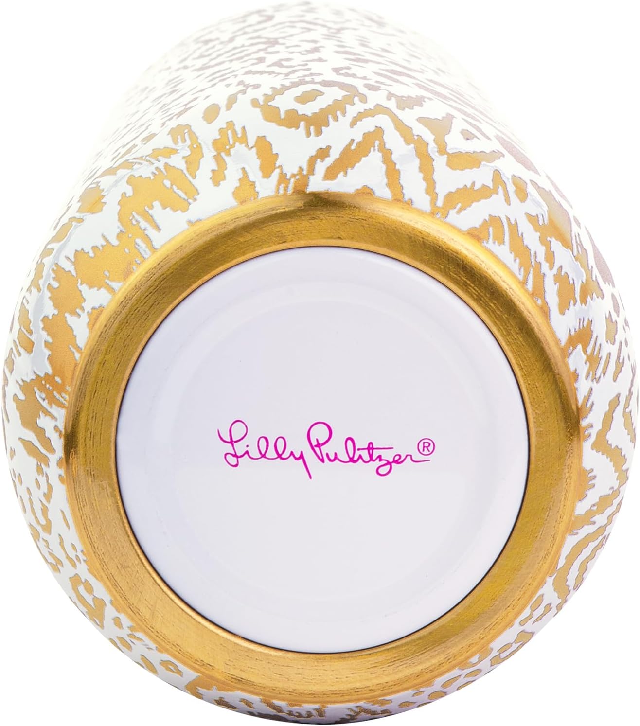 Lilly Pulitzer 10 Oz Stemless Champagne Flute, Small Stainless Steel Tumbler with Lid, Double Wall Insulated Metal Cup, Pattern Play (Gold) - Image 2