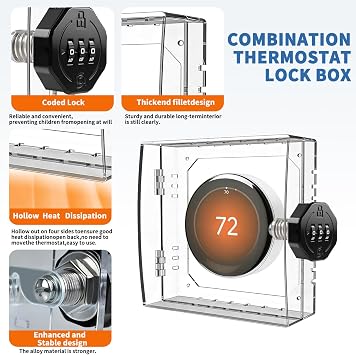 Thermostat Lock Box With Combination On Wall For Home, Classroom, Office | Fits Thermostats Up To 4.72L x 4.88W x 1.97T,Transparent,Universal, Adjustable, Password Protected,Secure,Clear,Tamper-Proof