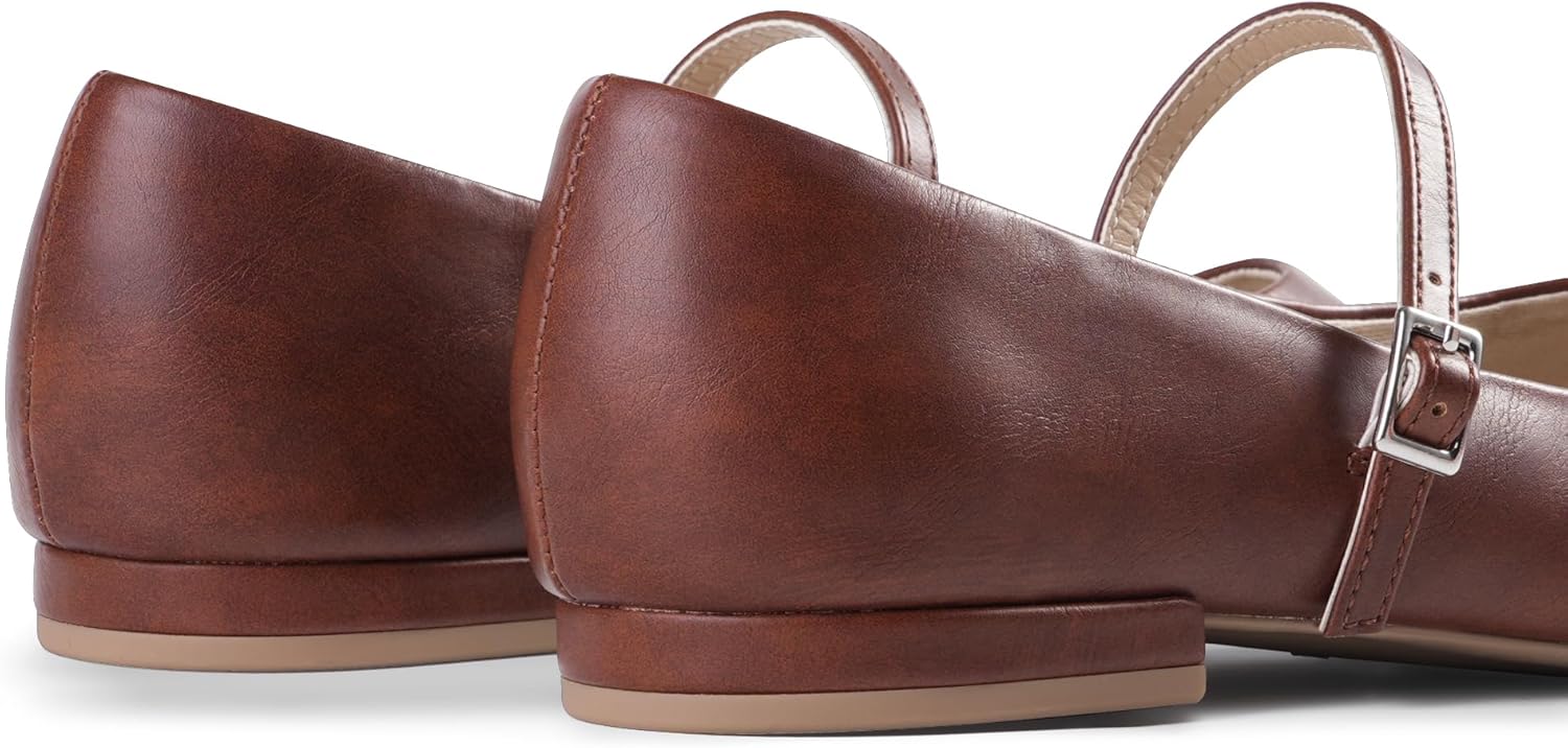 Women's Mary Jane Flats Soft Leather Ballet Flats with Ankle Strap,Comfortable Dressy Slip on Mary Jane Shoes Women - Image 4