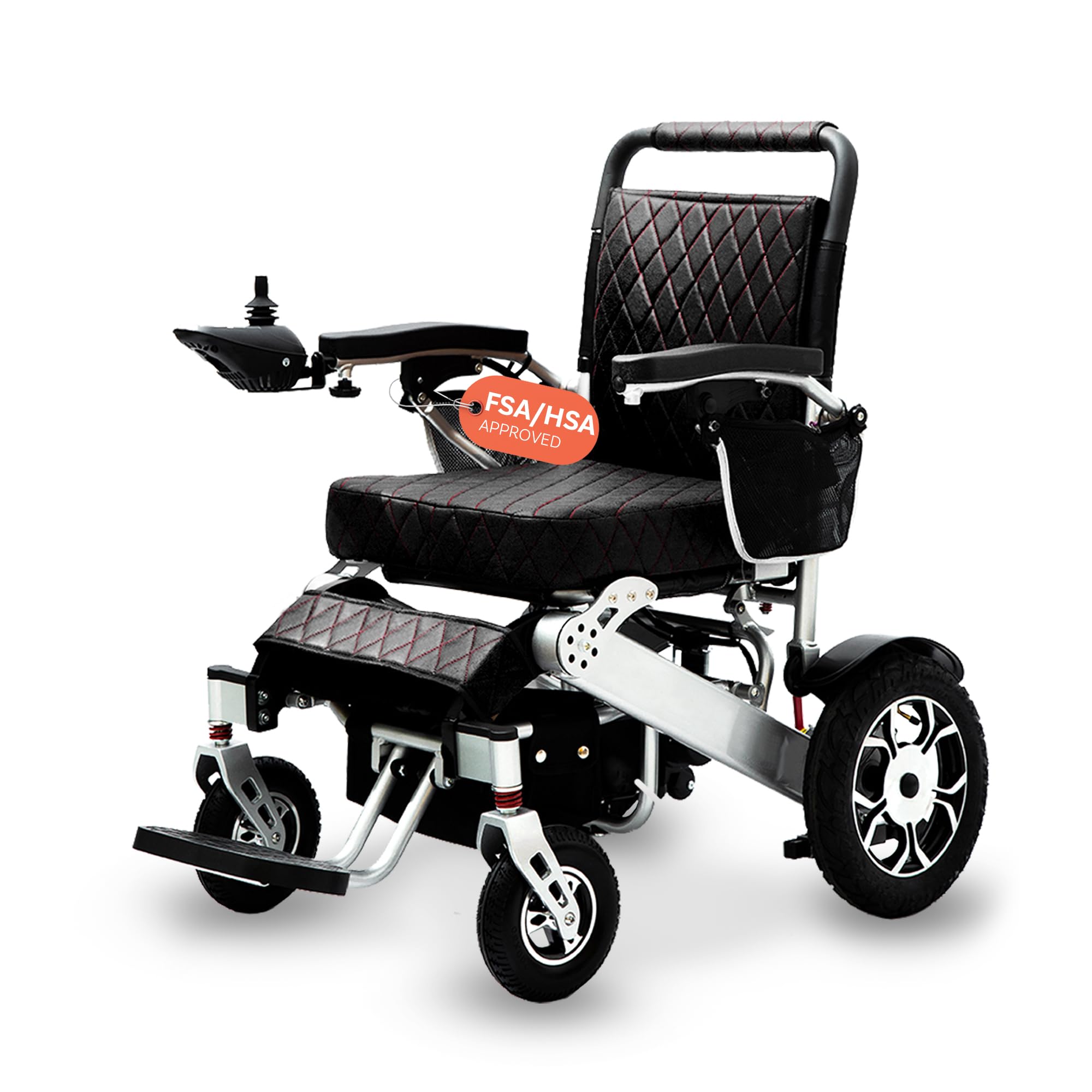 Alton Mobility - Wolf Remote Black Leather, Easy Folding Portable Lightweight Wheelchair for Adults and Seniors, Electric Chair & Scooter 4 Wheels (500W Motor Power)