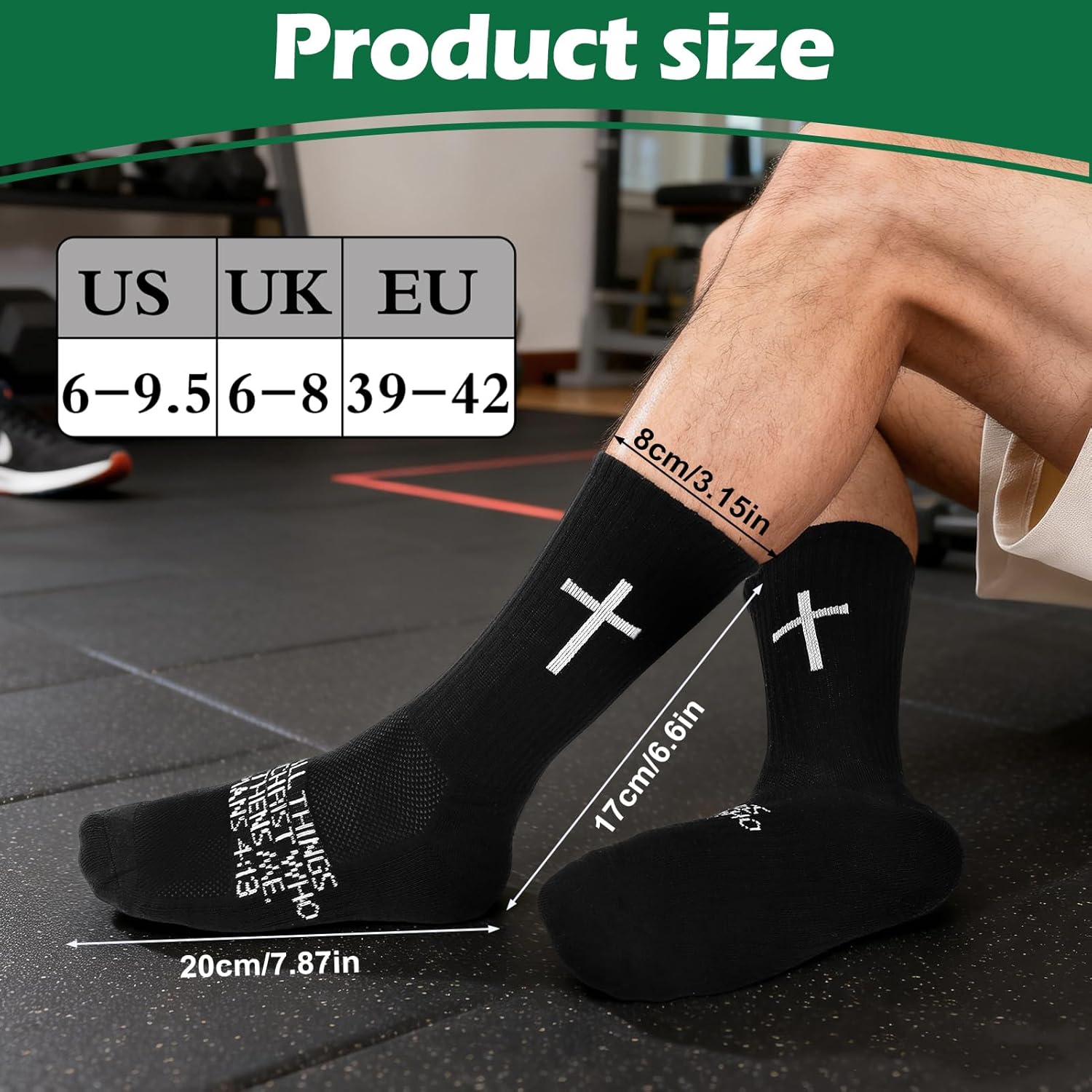 Christian Socks for Men - 6 Pairs Cross Religious Socks Prayer Crew Sock with Bible Verse for Church & Daily Wear - Image 7