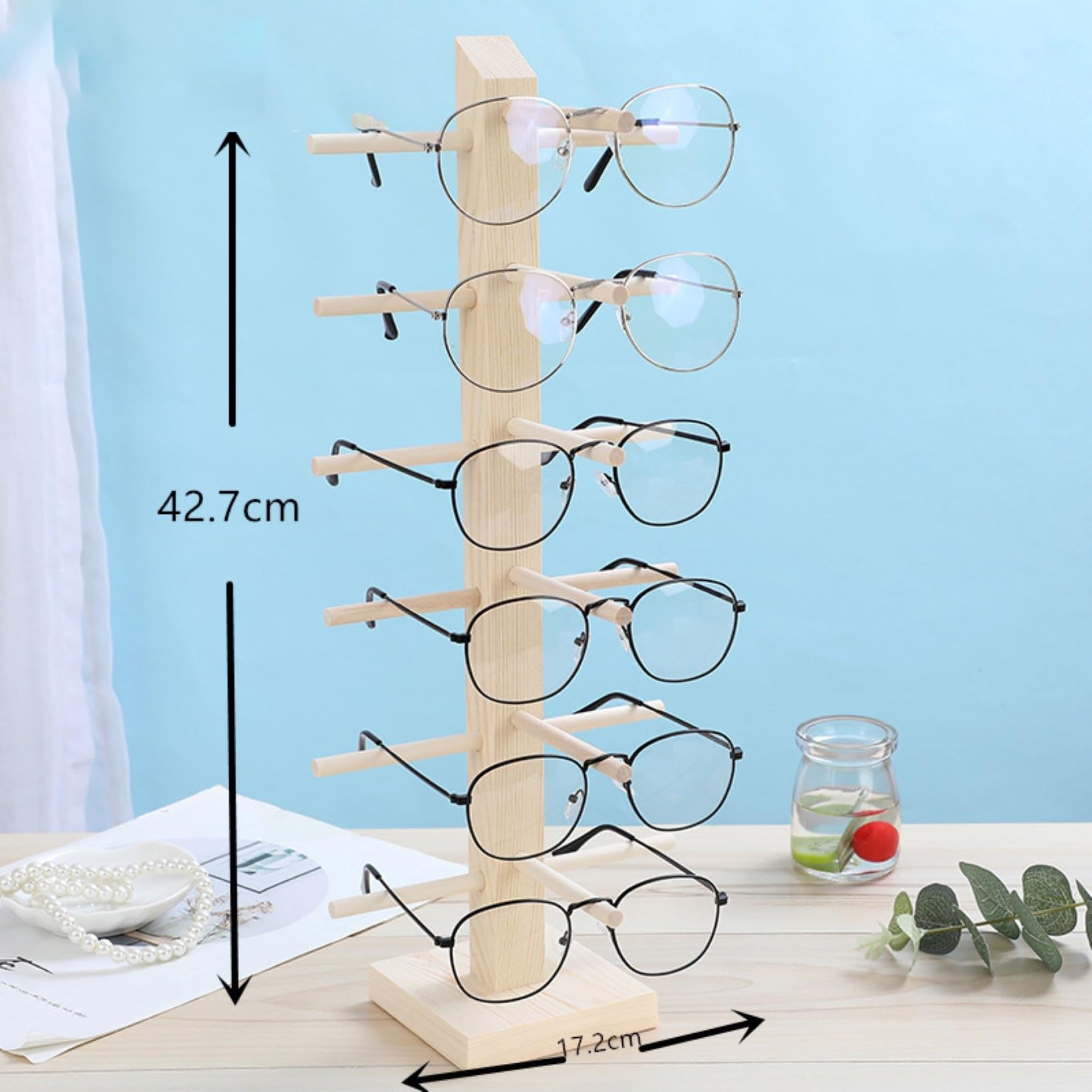 Rustikale Holz Sonnenbrillen Display Stand,Tischplatte Einzelhandel Brillenregal,Hält Bis Zu 4-6 Brillen (Color : Wooden, Size : 17.2 * 42.7cm)