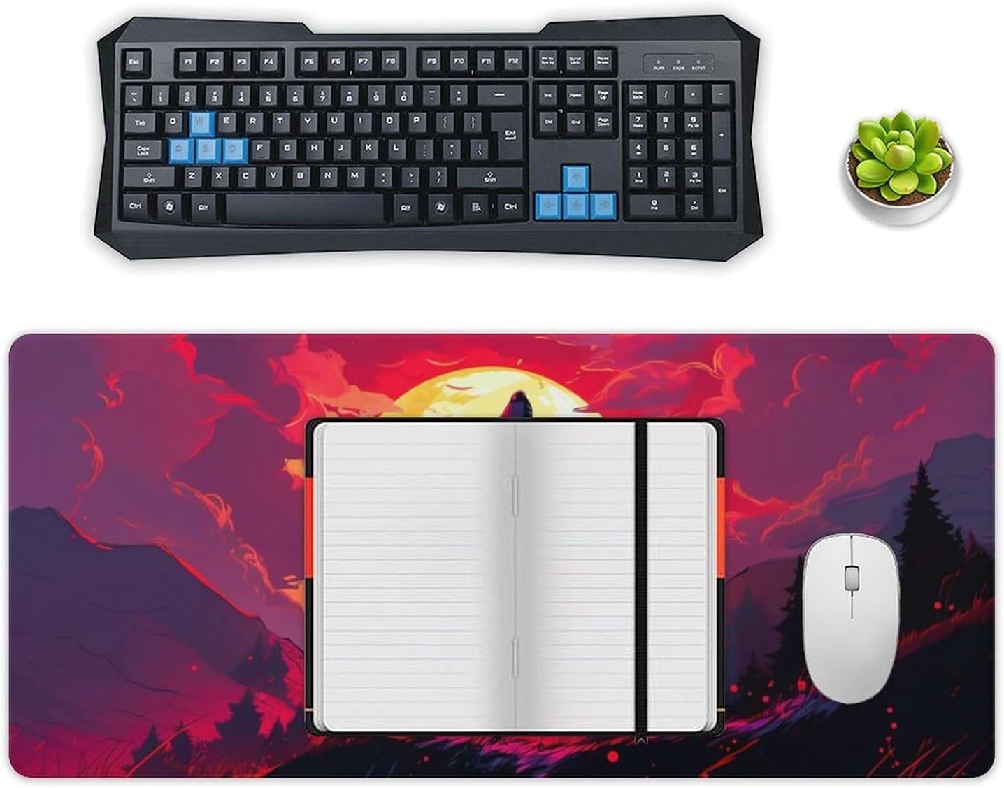 Large Mouse Pad Gaming Wolf Red Sun Aesthetic Animal Fantasy Anime Desk Mat for Keyboard and Mouse Mat Non-Slip Rubber Desk Pad 40x90cm